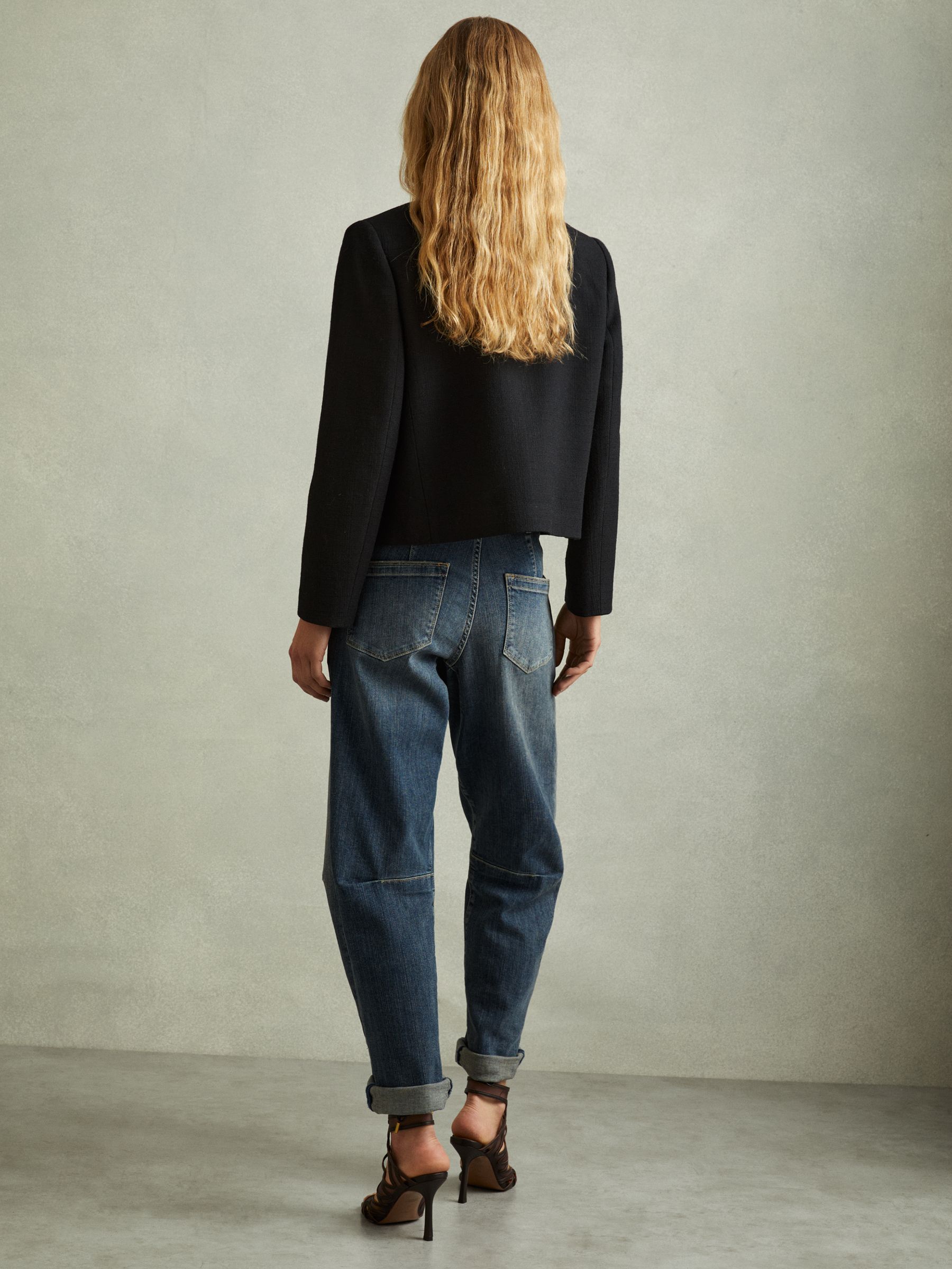 Cropped Wool Single Breasted Jacket in Black