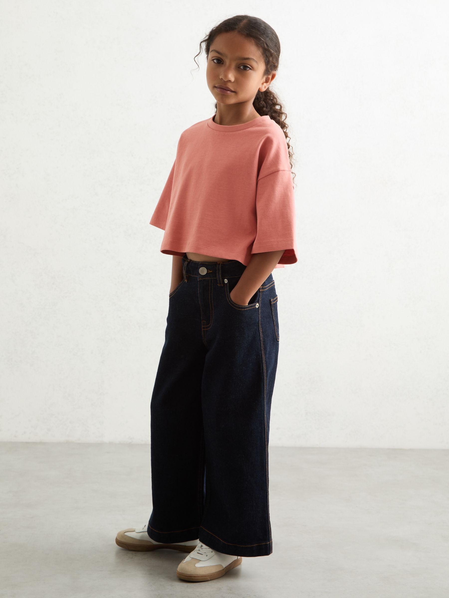 9-13 yrs Cotton Oversized Cropped T-Shirt in Rose