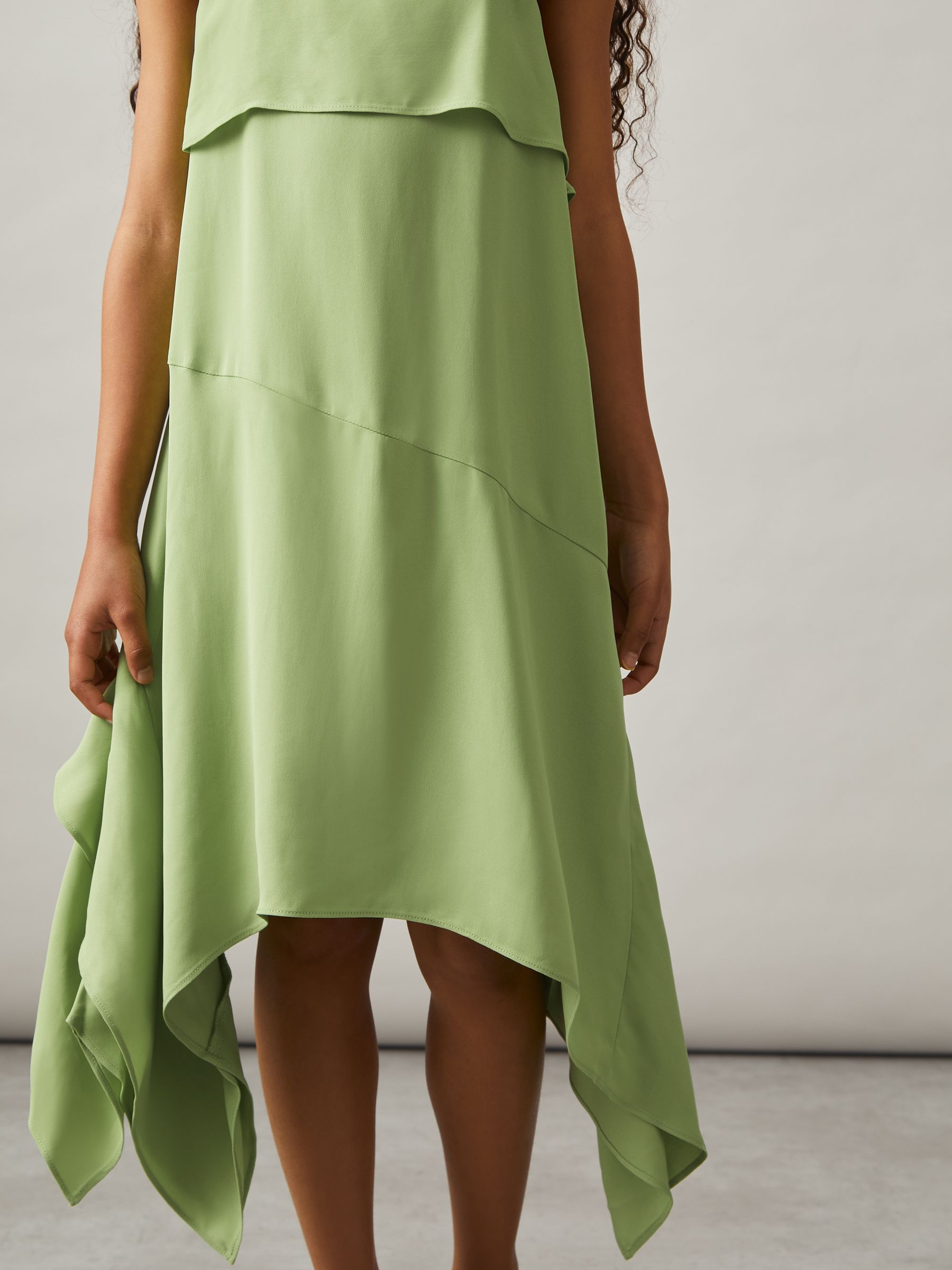 13-14 yrs Handkerchief-Hem Sleeveless Dress in Green