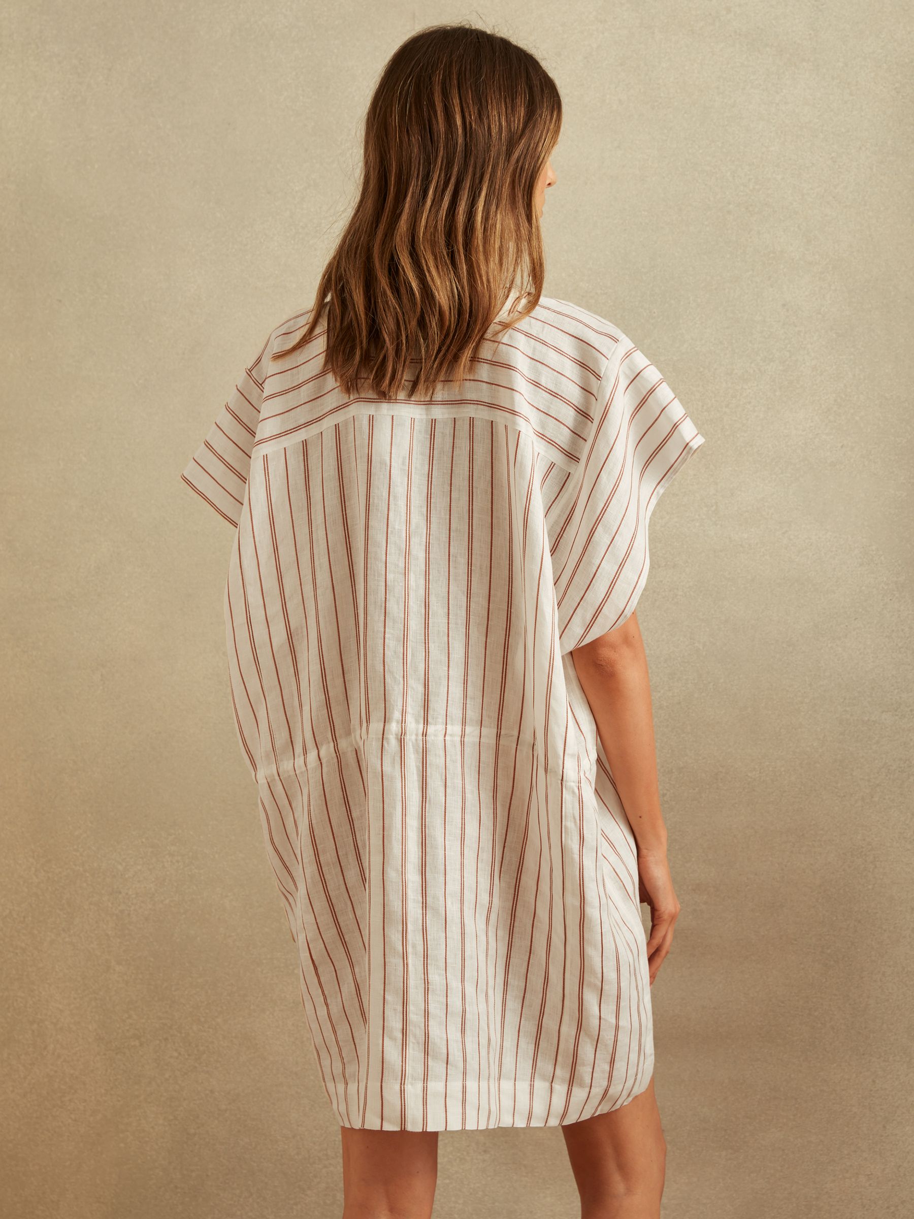 Linen-Cotton Striped Kaftan in Cream/Brown