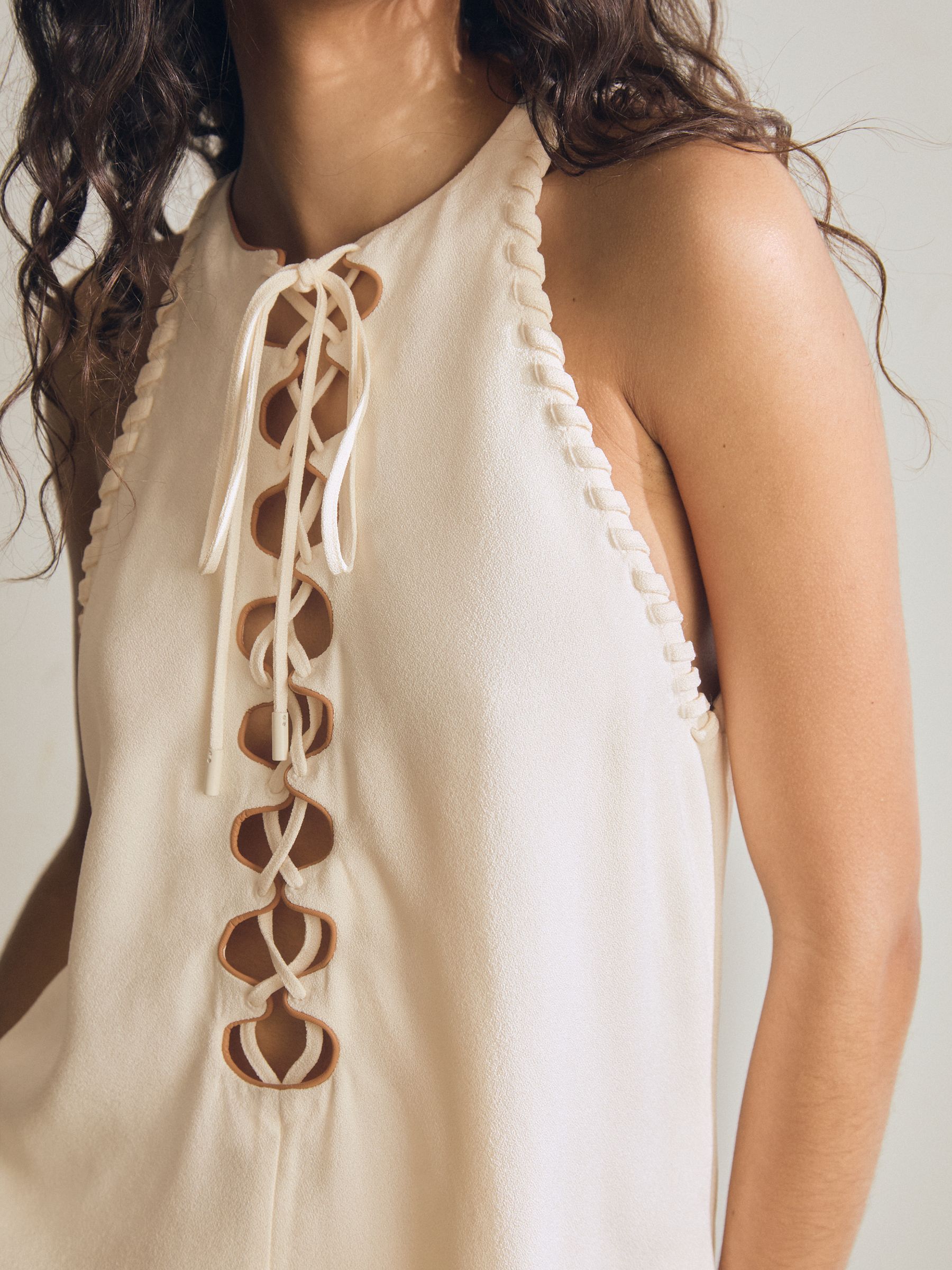 Atelier Satin-Crepe Cut-Out Top in Cream