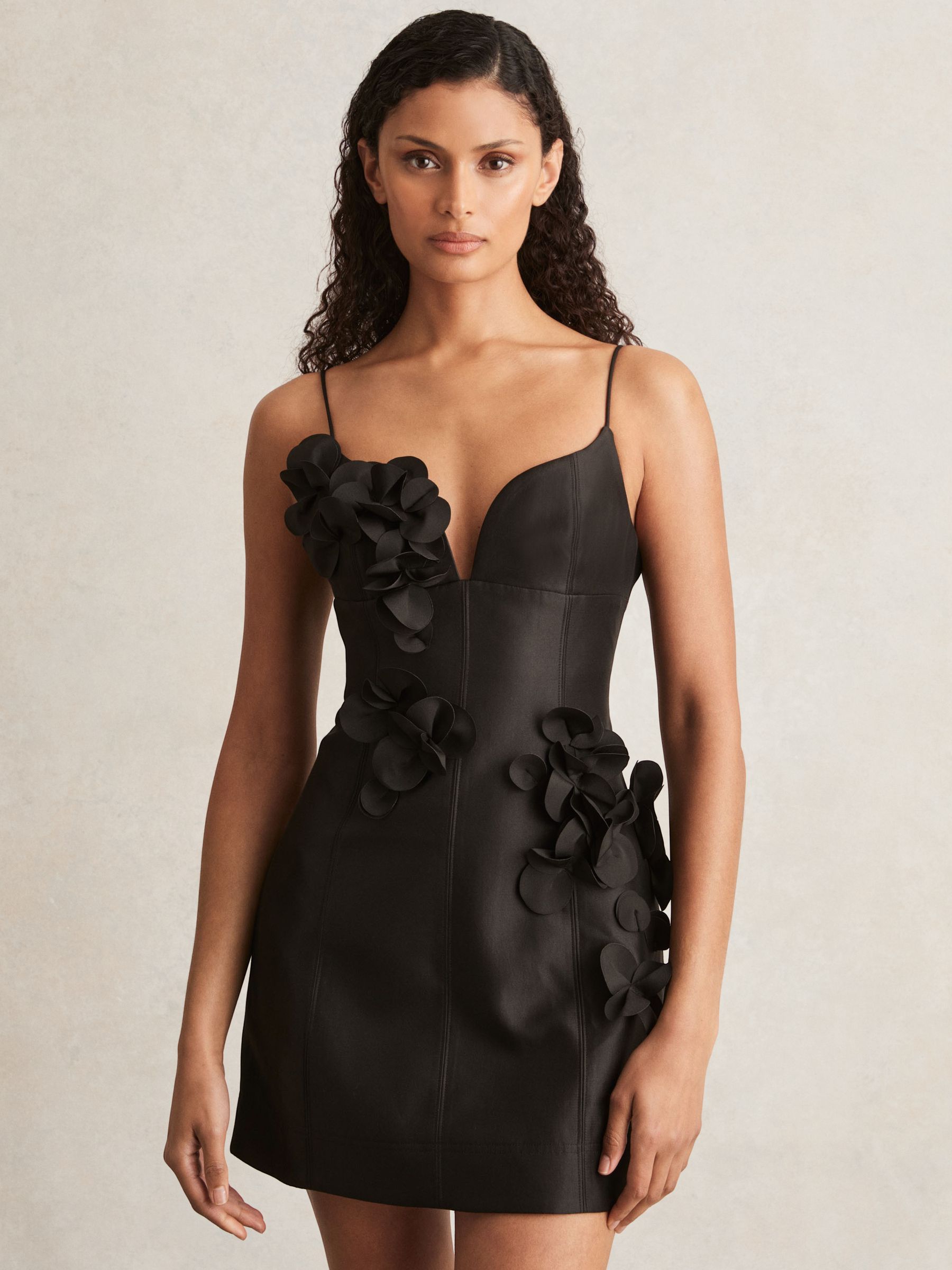 Acler Petal Detail Fitted Mini Black Dress in Black