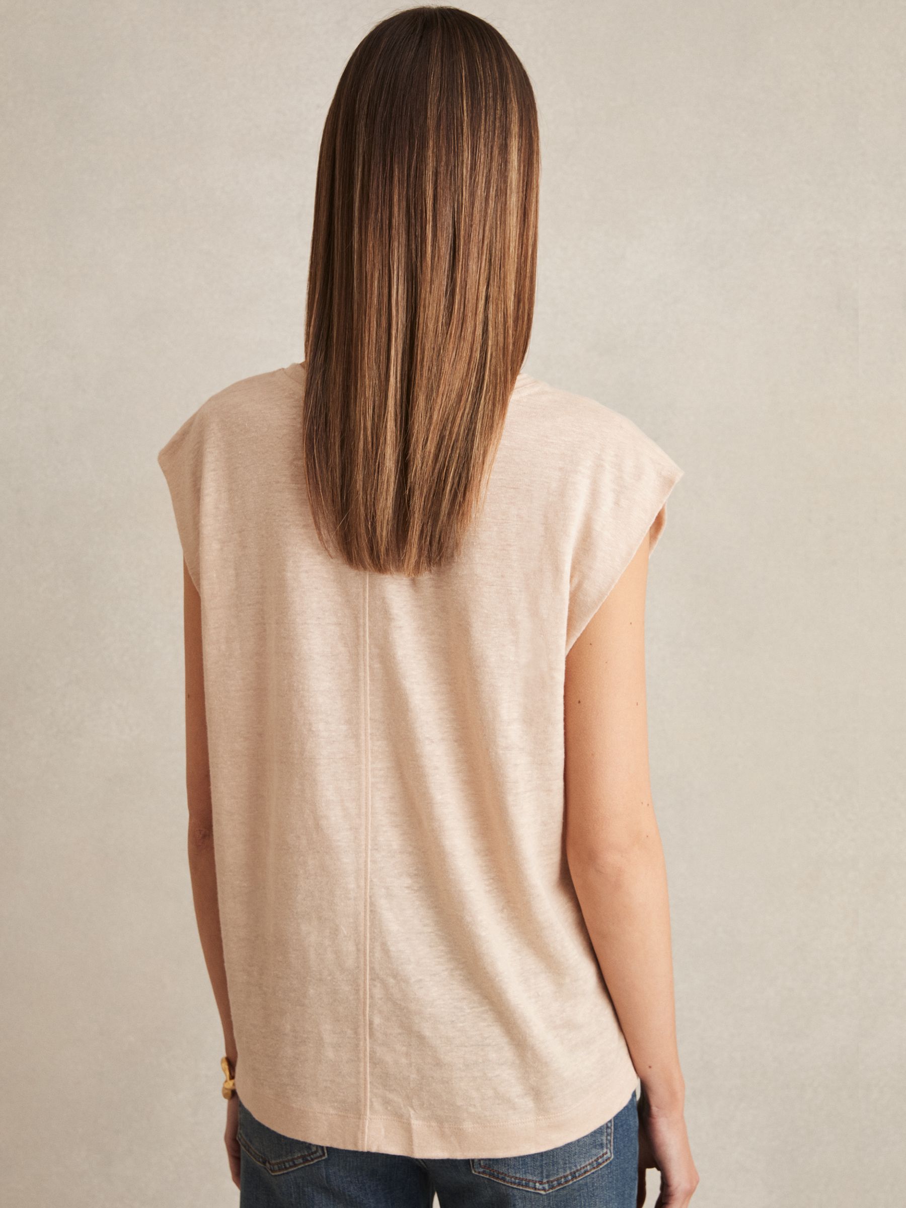 Linen Cap-Sleeve T-Shirt in Peach