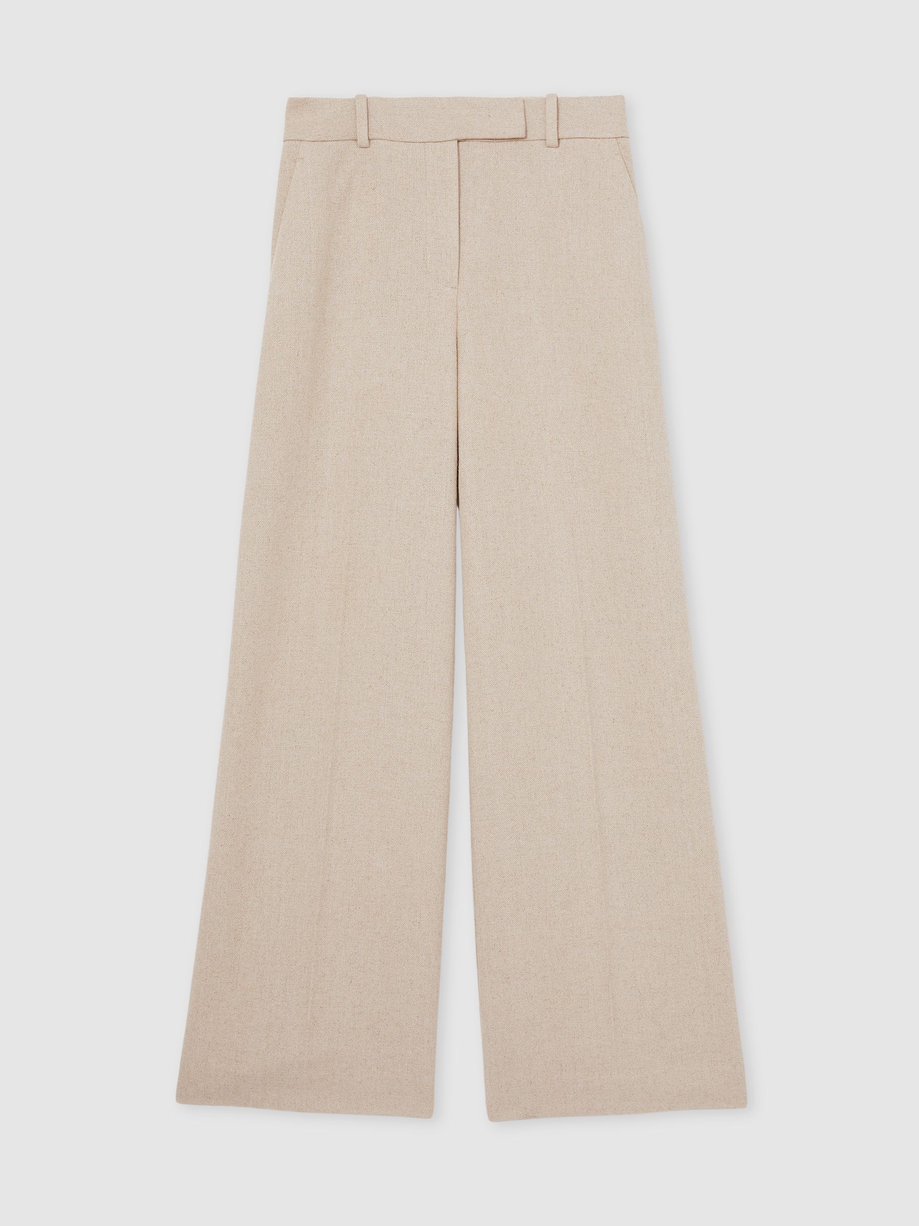 Linen-Blend Wide-Leg Trousers in Neutral