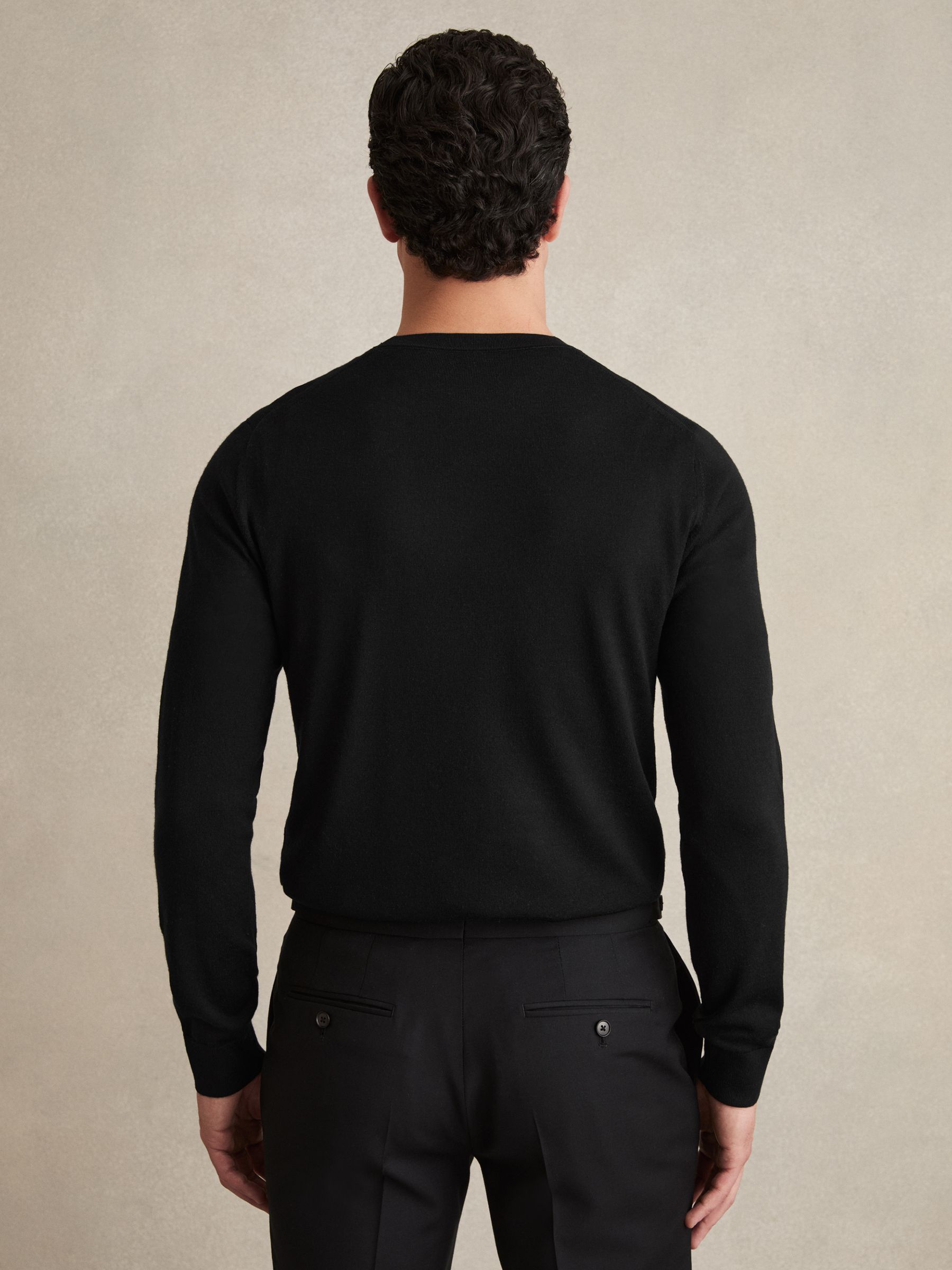 Merino Wool Crew Neck Jumper in Black