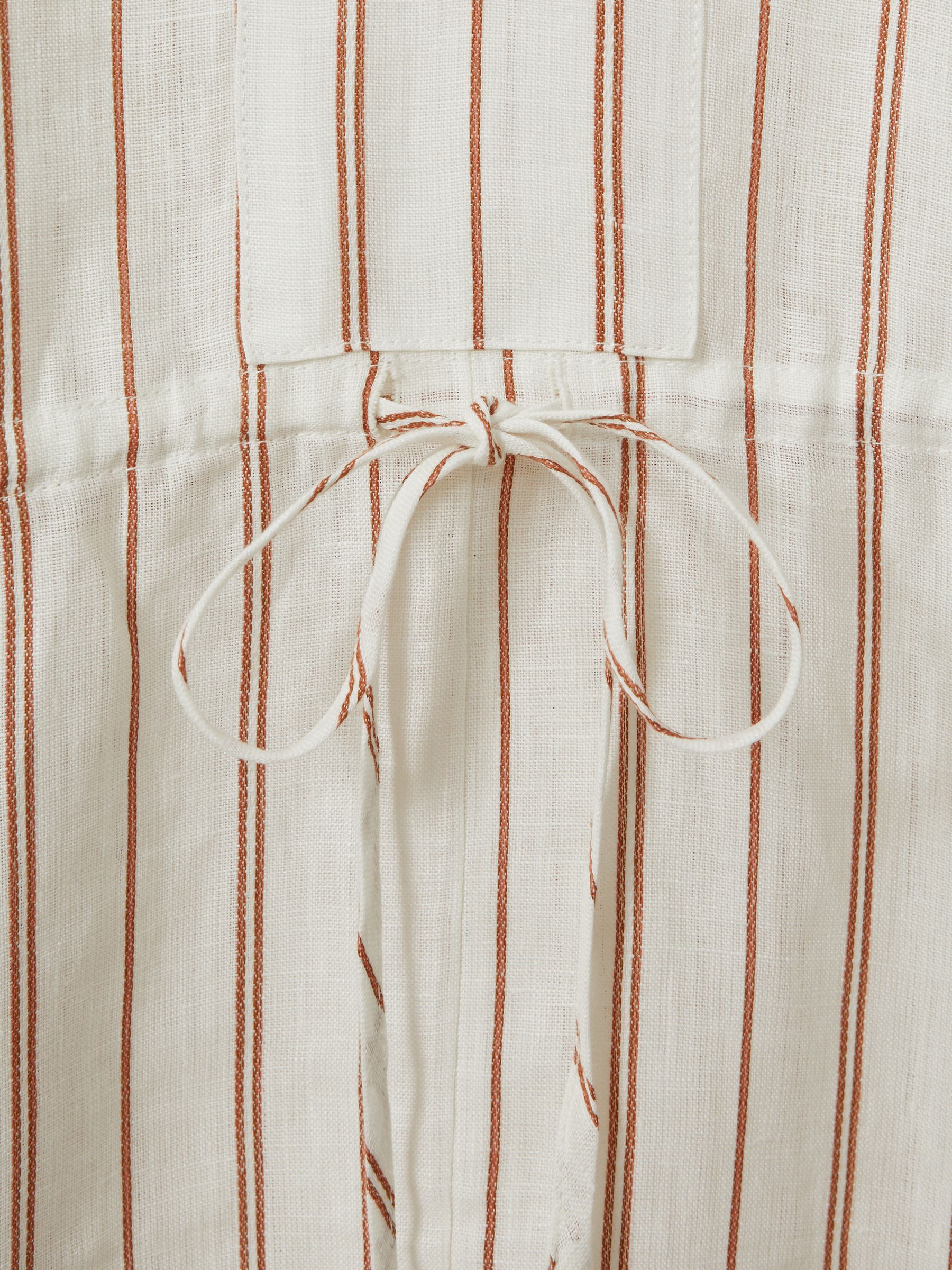 Linen-Cotton Striped Kaftan in Cream/Brown