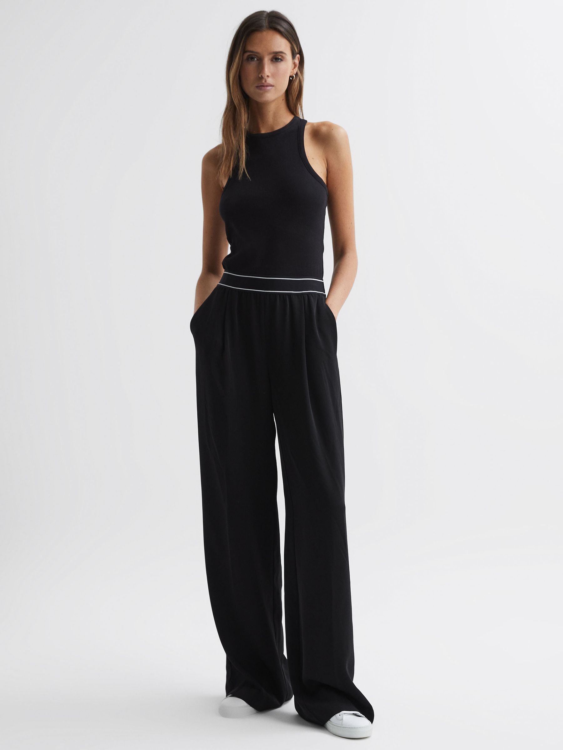 Wide Leg Elasticated Trousers in Black