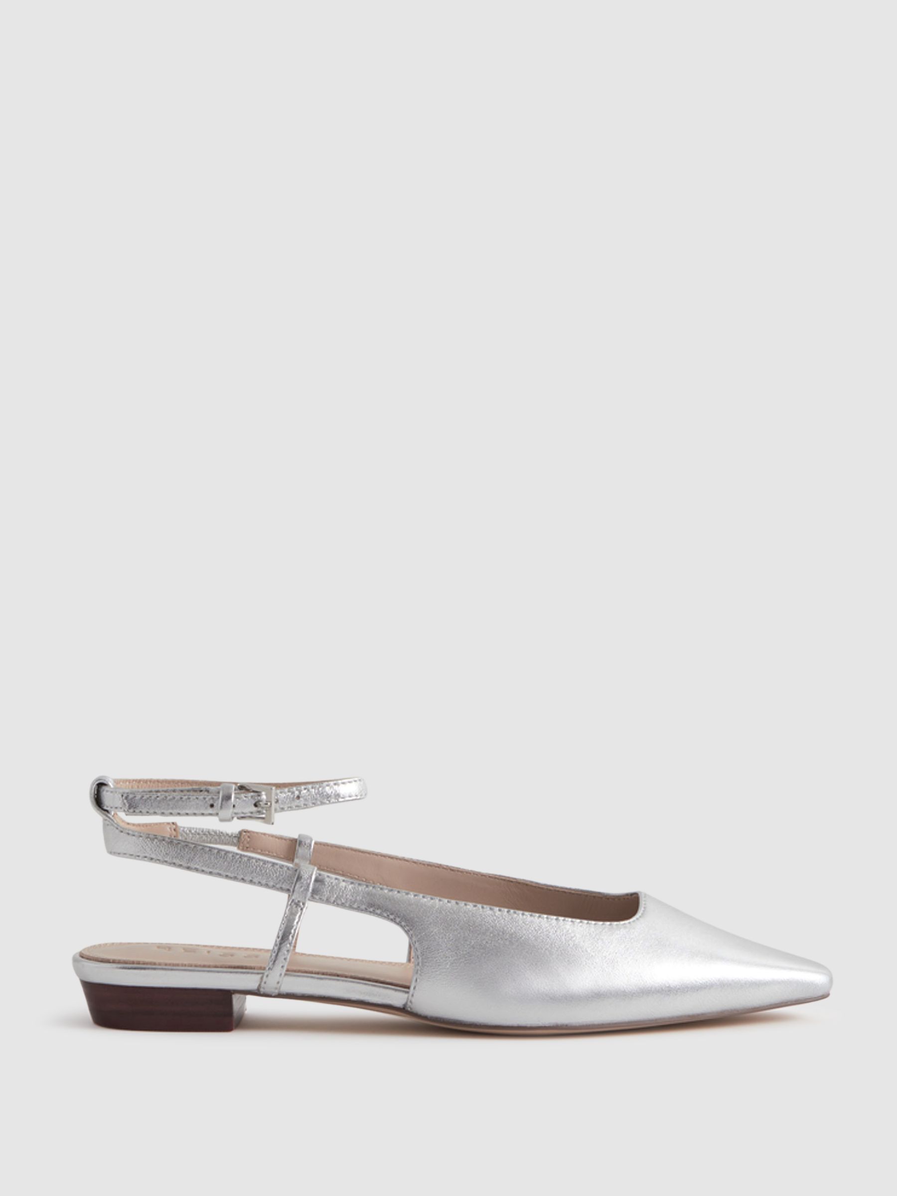 Leather Slingback Ballerina Flats in Silver