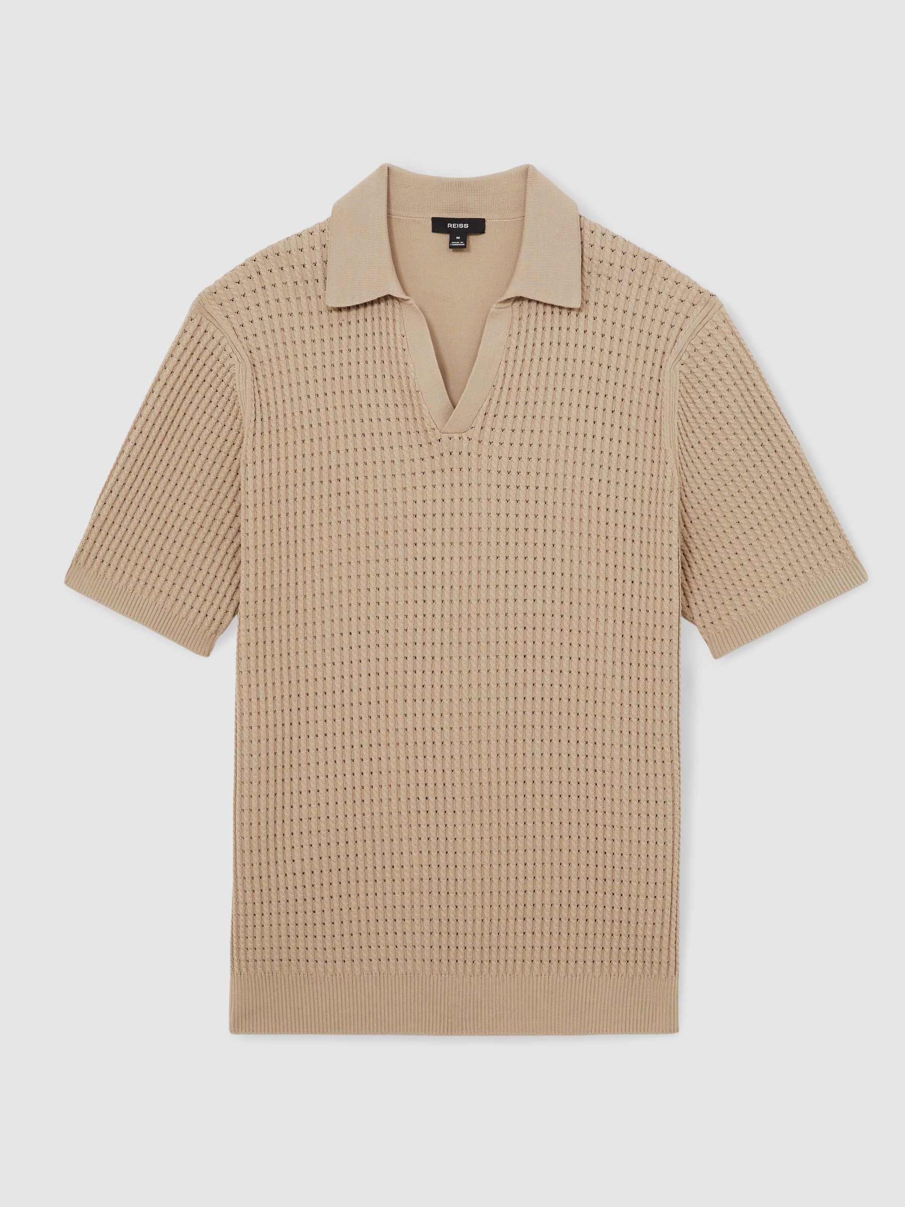 Micro-Cable Open-Collar Cotton-Blend Shirt in Light Camel Brown