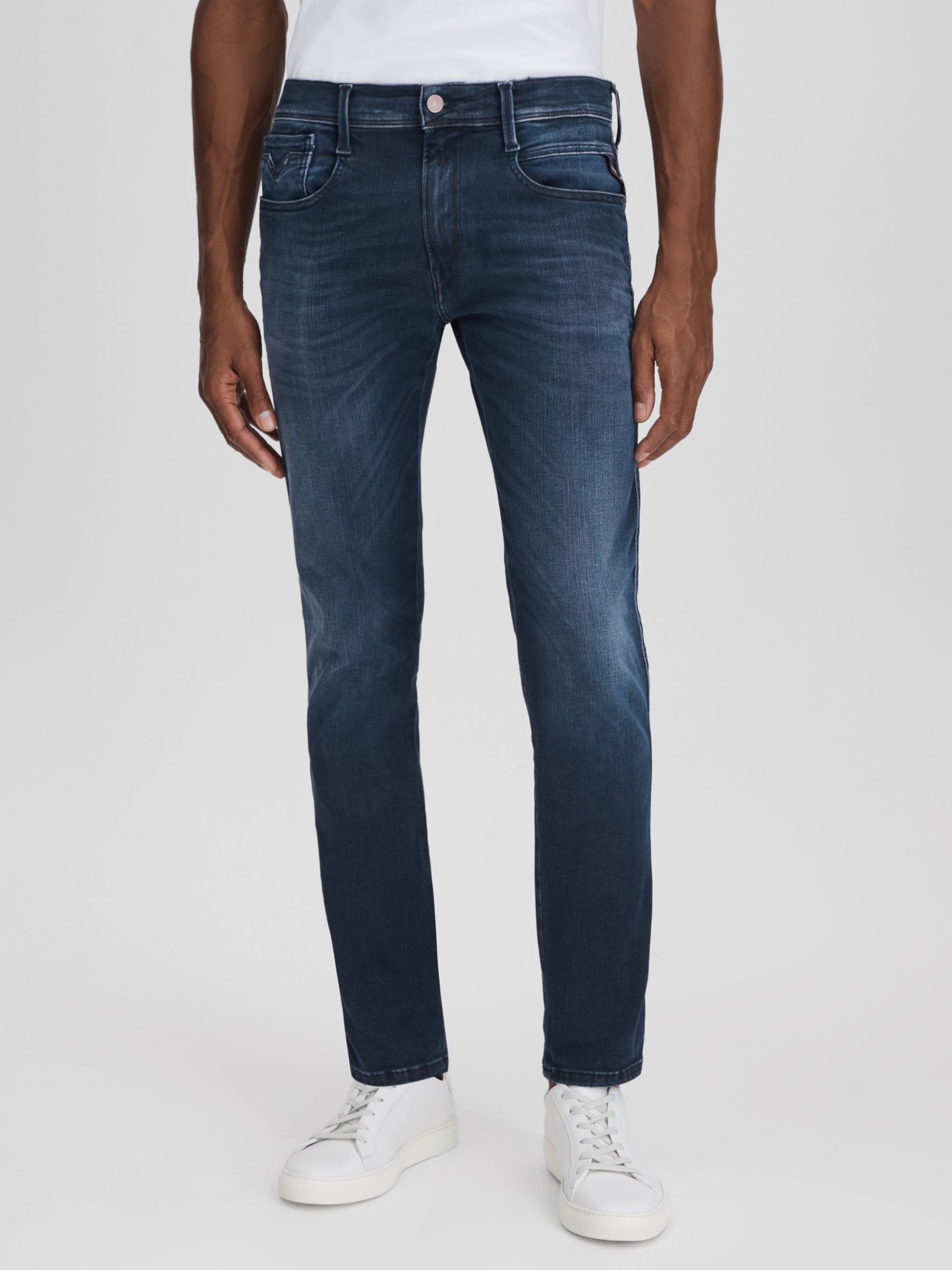 Slim Fit Washed Jeans in Dark Blue