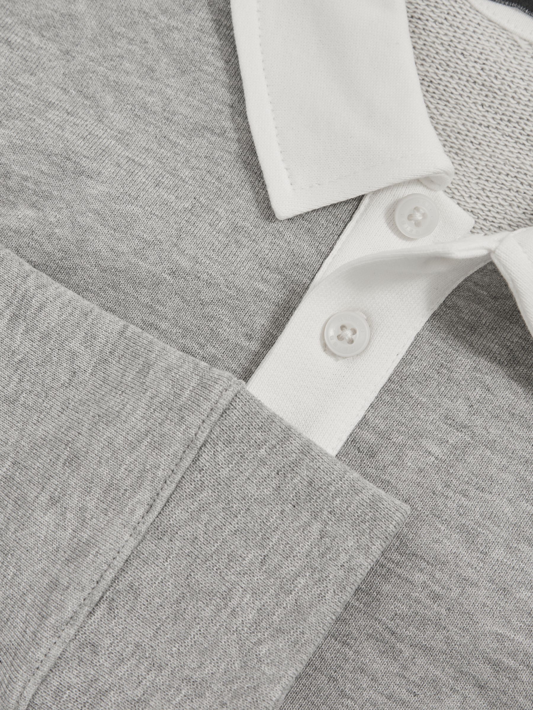 9-13 yrs Cotton Half-Button Rugby Polo Shirt in Grey Marl/White