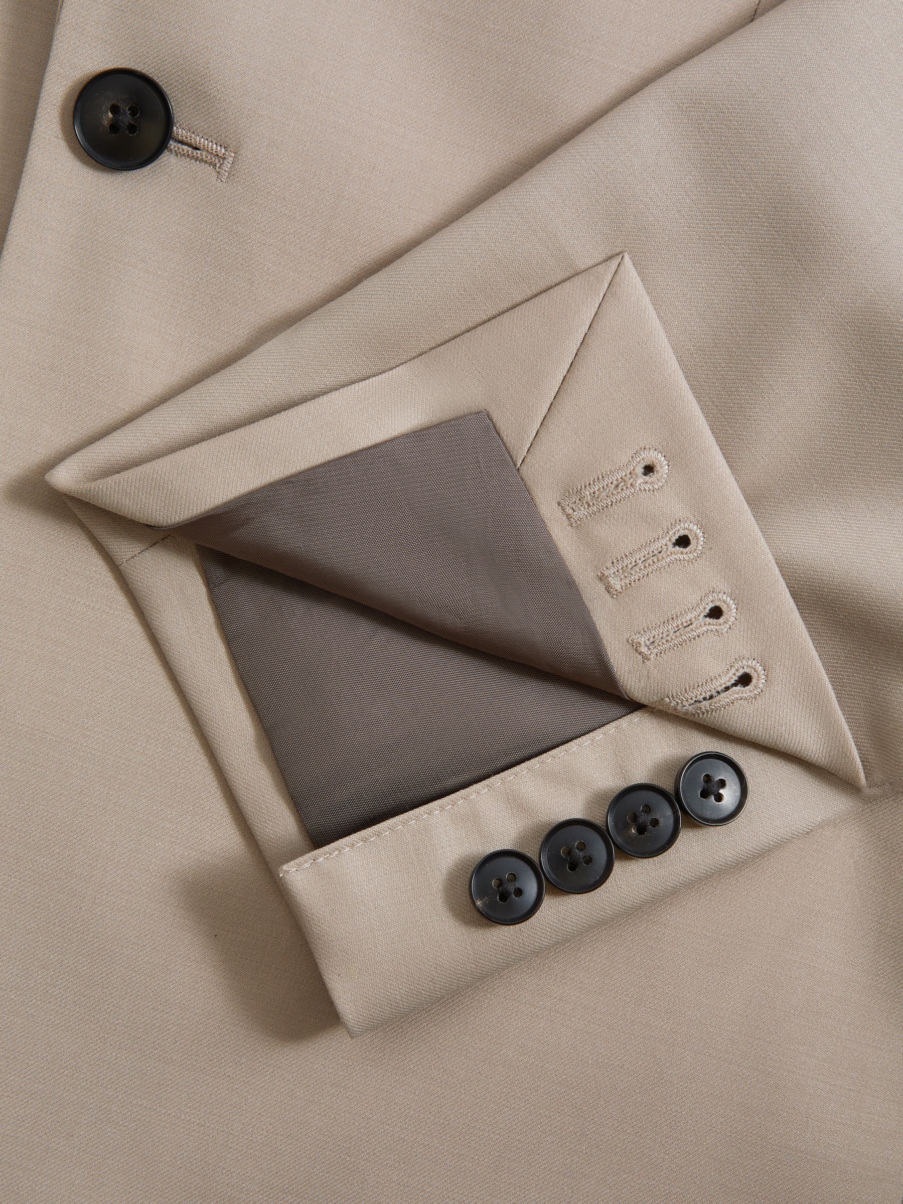 Slim Fit Wool Blend Single Breasted Blazer in Stone