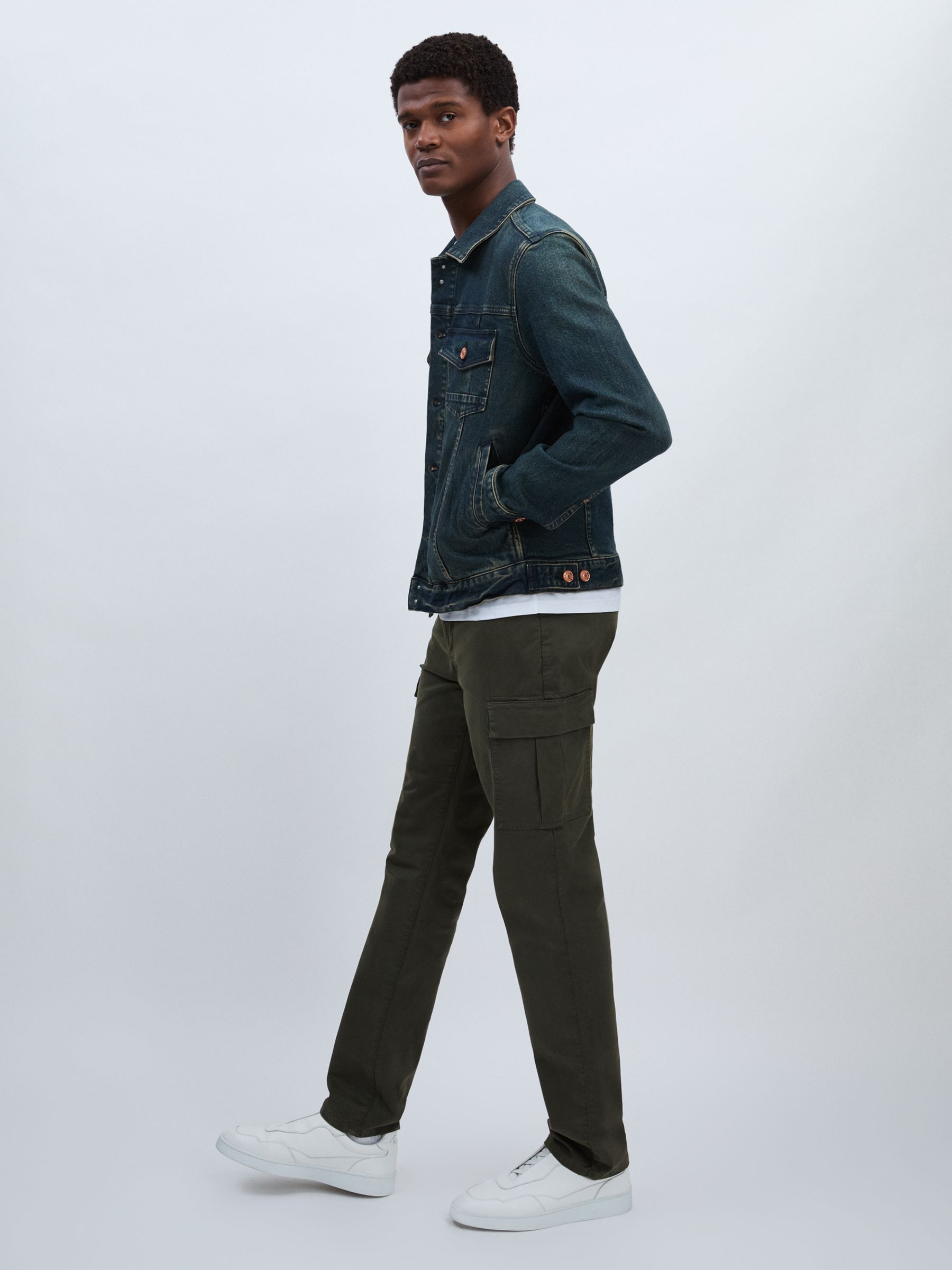 Paige Stretch-Cotton Slim Cargo Trousers in Khaki