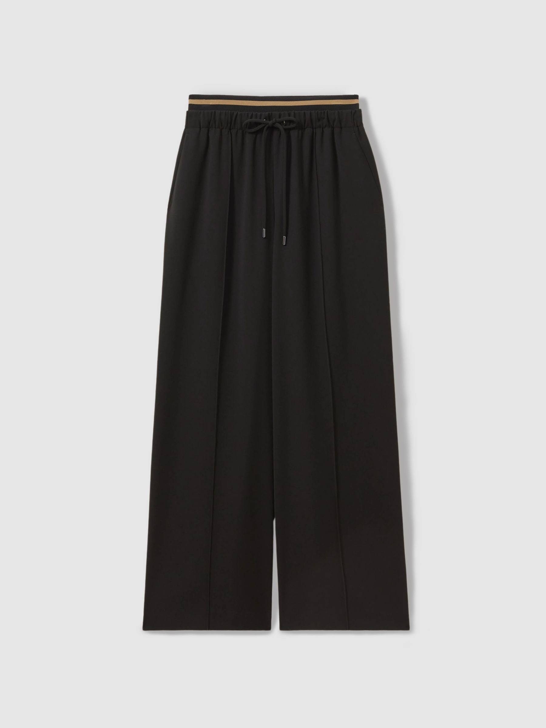 Waistband Detail Wide Leg Trousers in Black