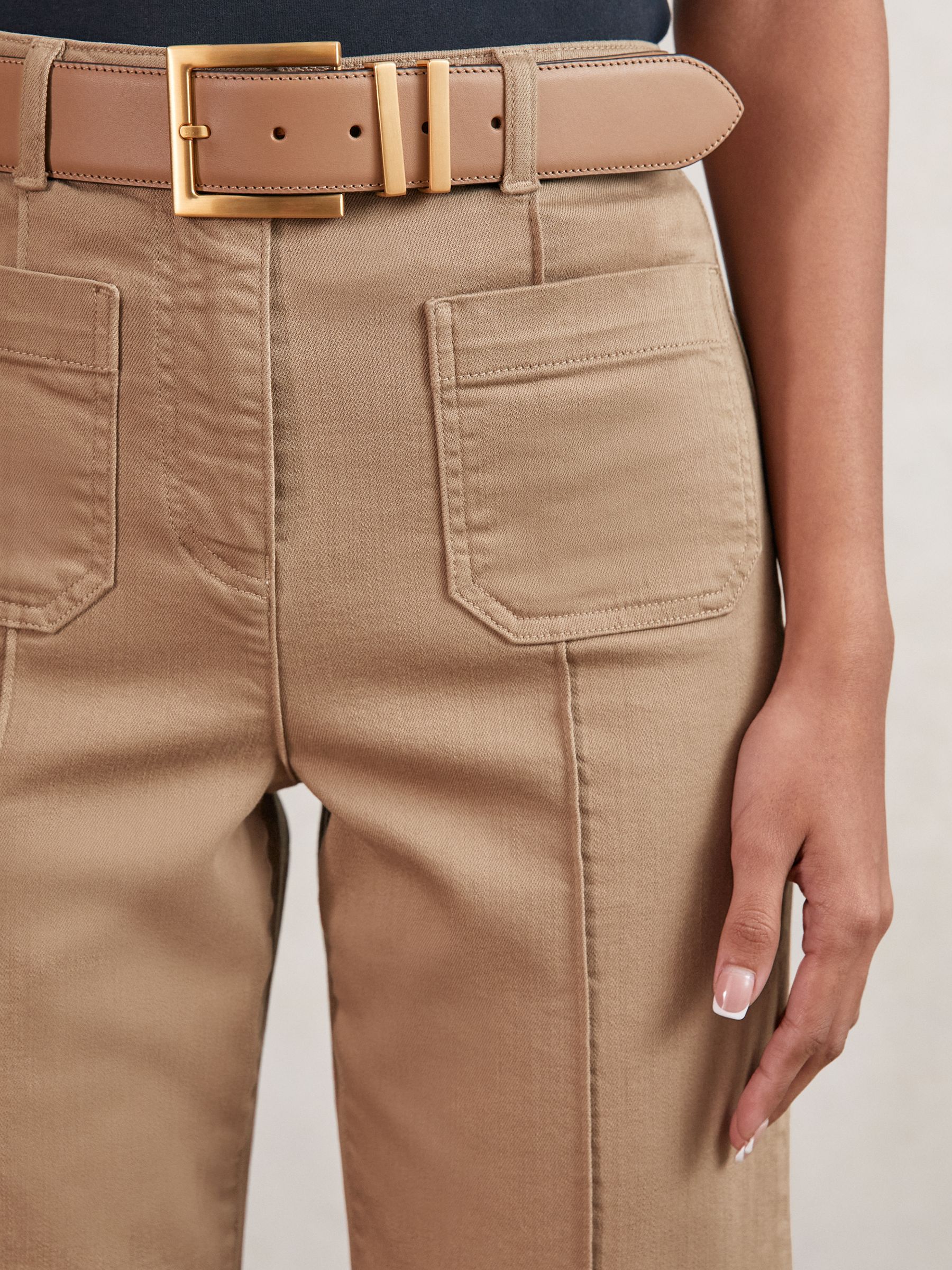 Patch-Pocket Flared Jeans in Taupe Neutral