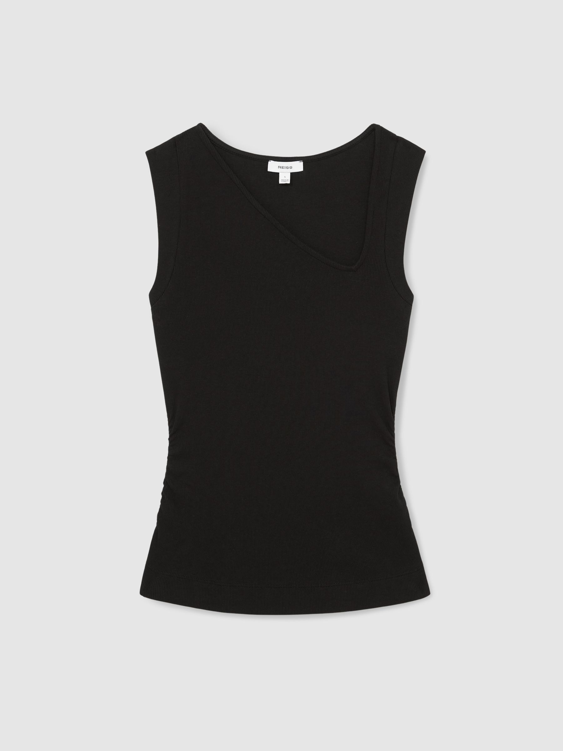 Stretch-Cotton Ribbed Asymmetric Vest in Black