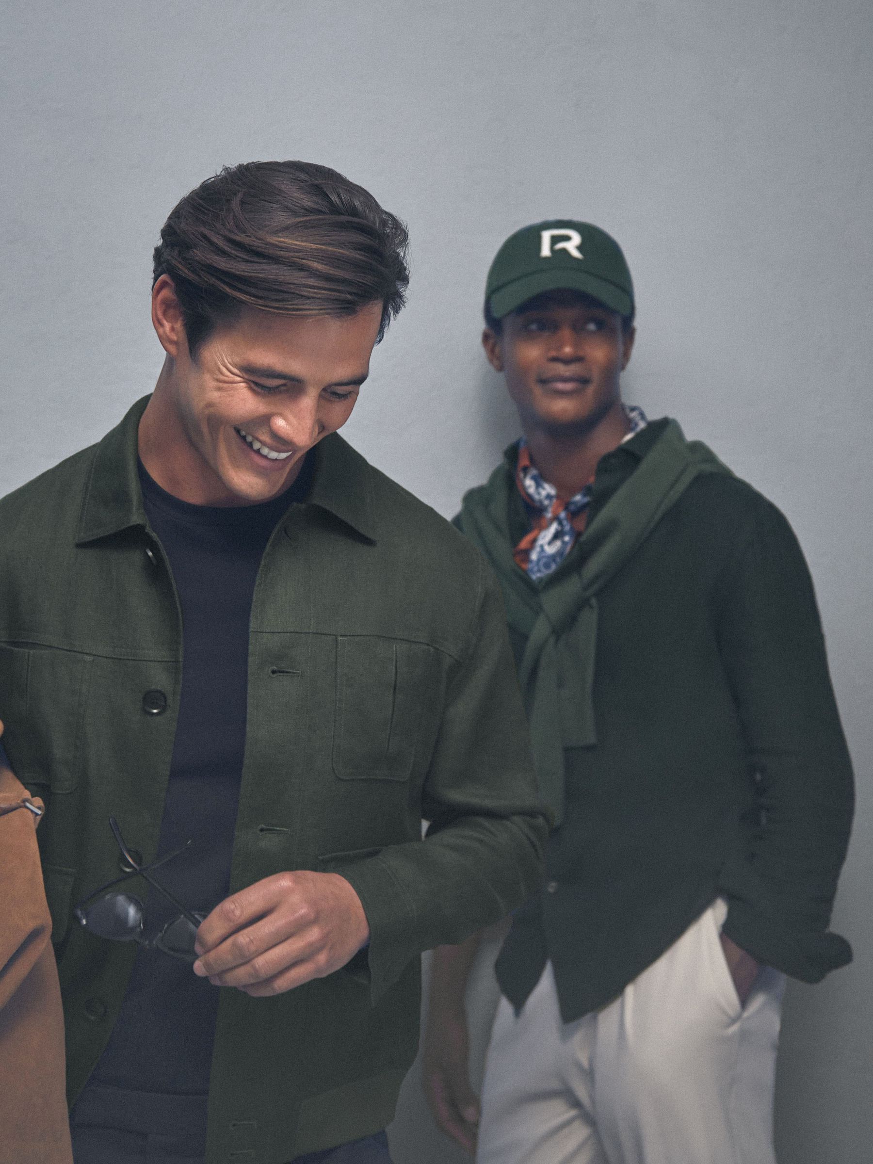 Linen Four-Pocket Jacket in Khaki Green