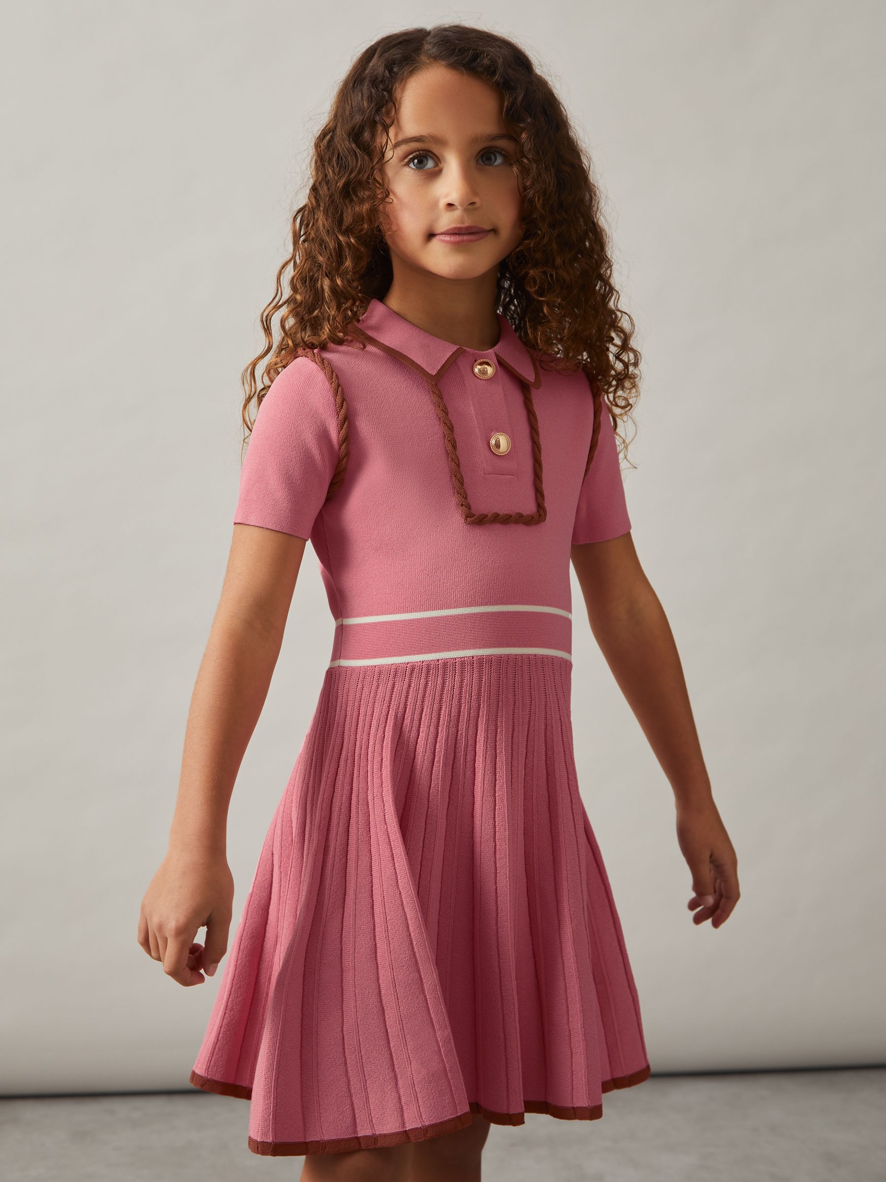 13-14 yrs Twist-Piped Knitted Dress in Pink