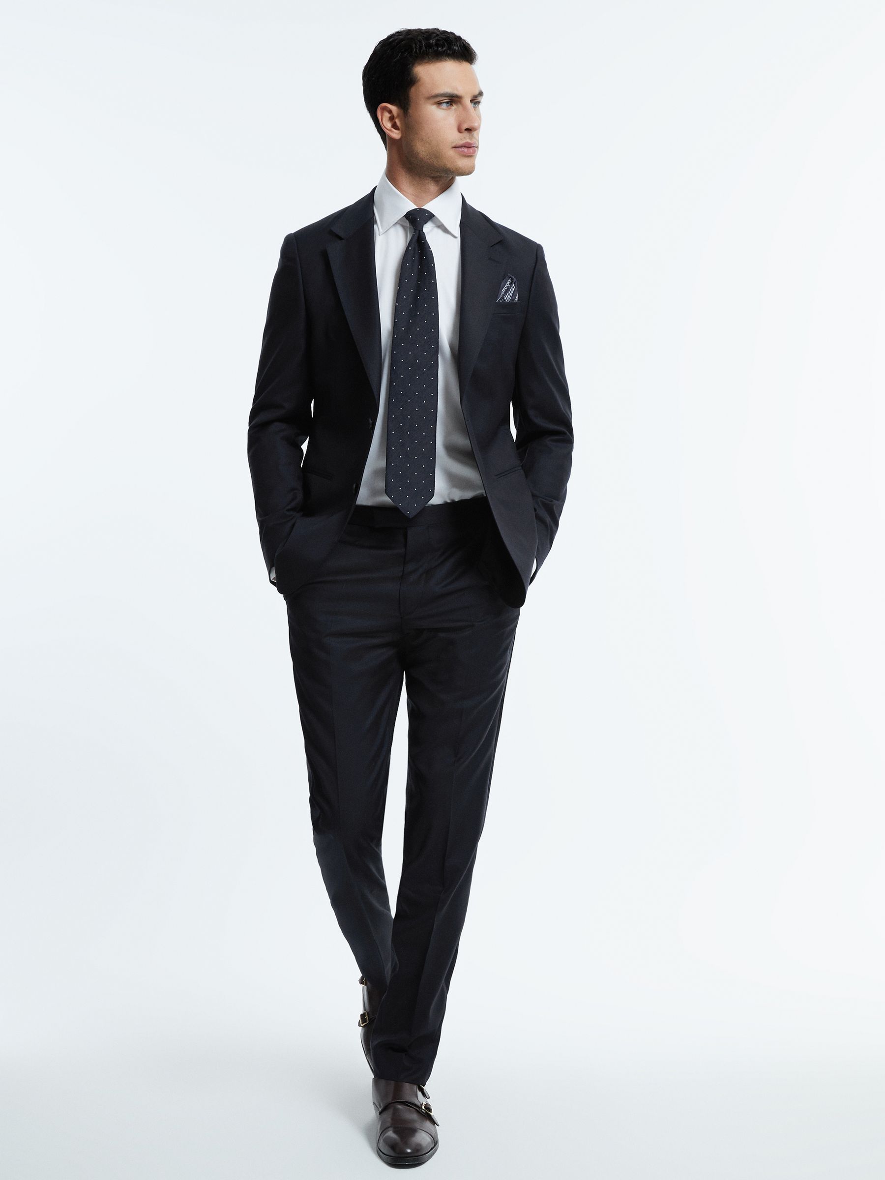 Atelier Wool Cashmere Slim Fit Single Breasted Blazer in Midnight Navy