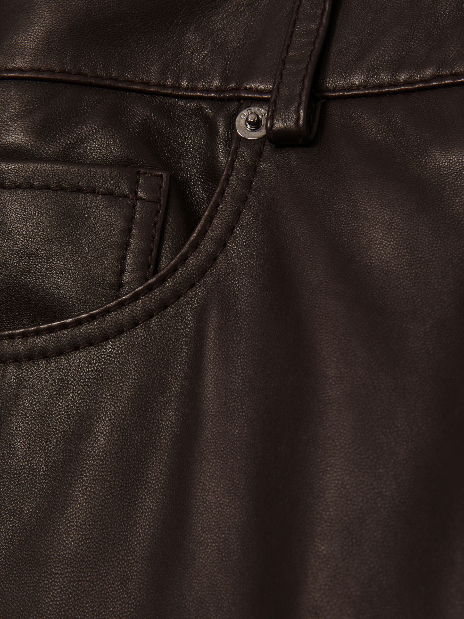 Leather Slim-Leg Trousers in Chocolate