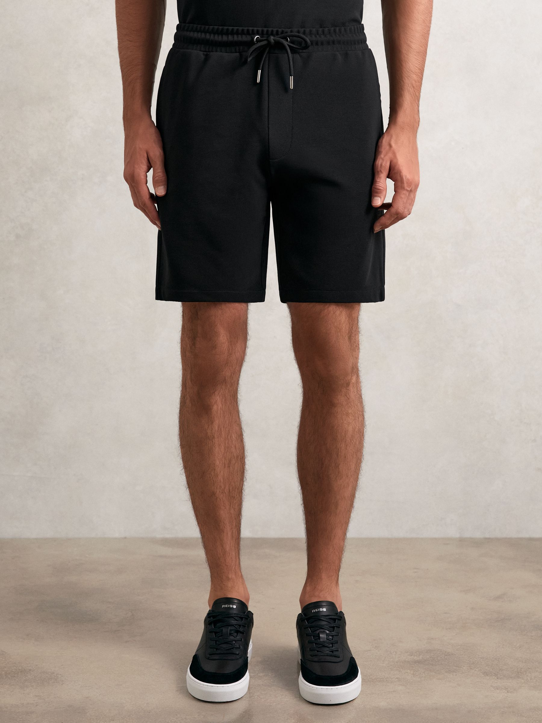 Textured Drawstring Shorts in Black