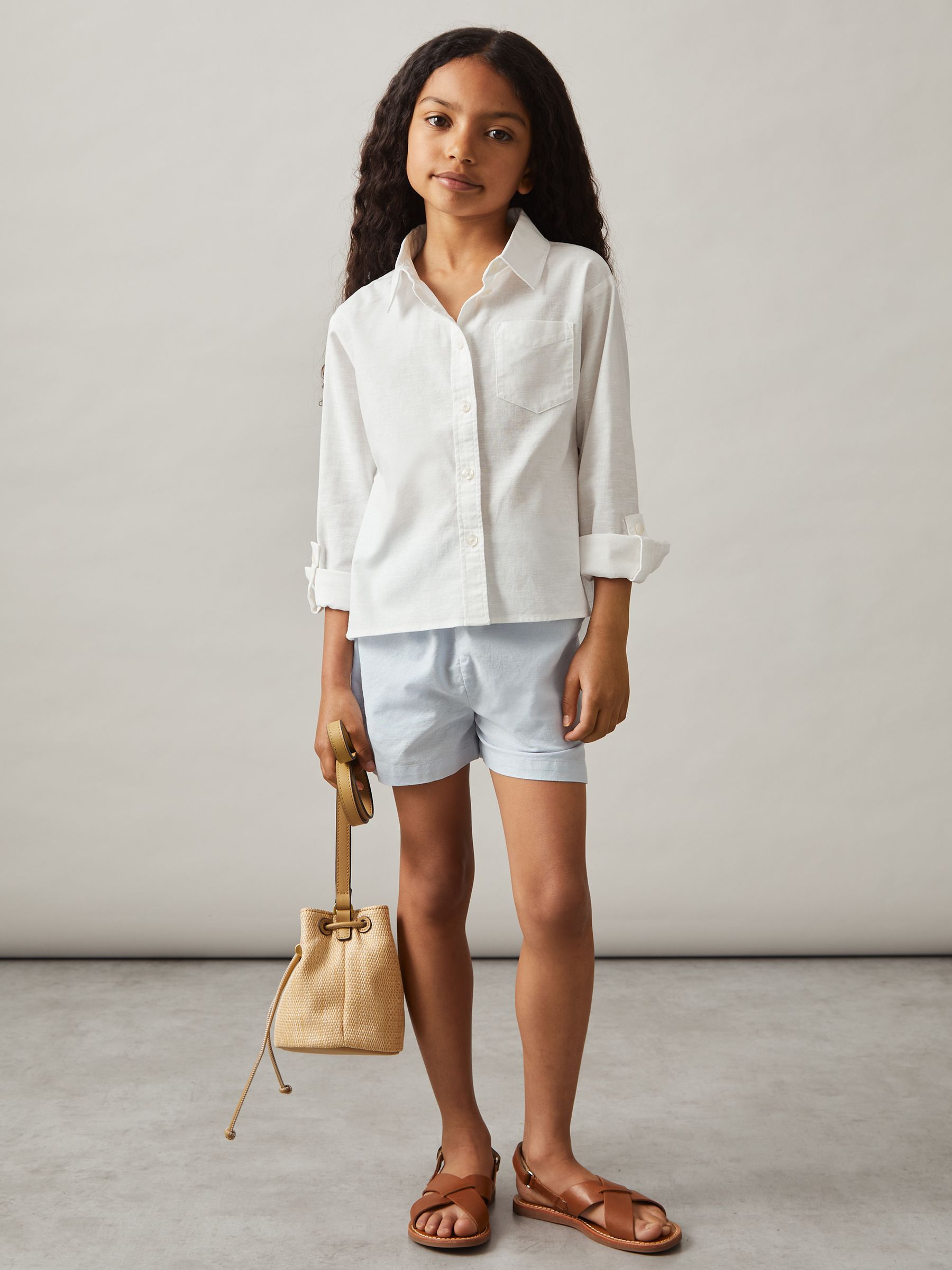 4-9 yrs Linen Roll-Cuff Shirt in Ivory