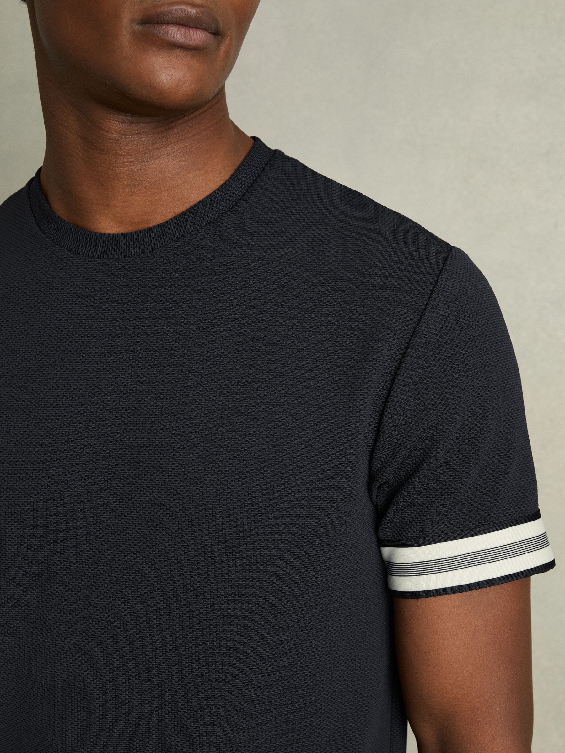 Tape-Cuff Textured T-Shirt in Navy