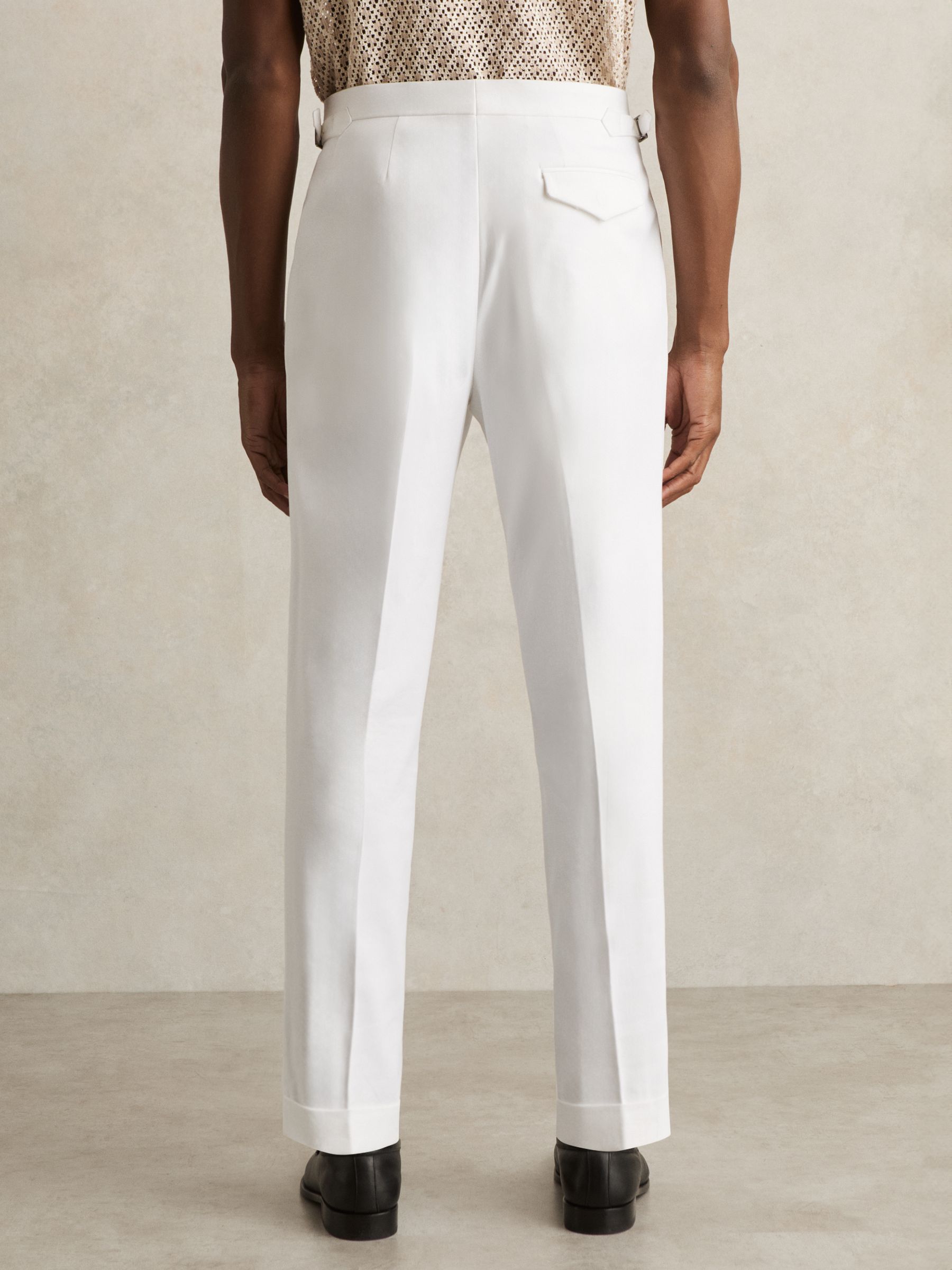 Cotton-Blend Tapered Trousers in White