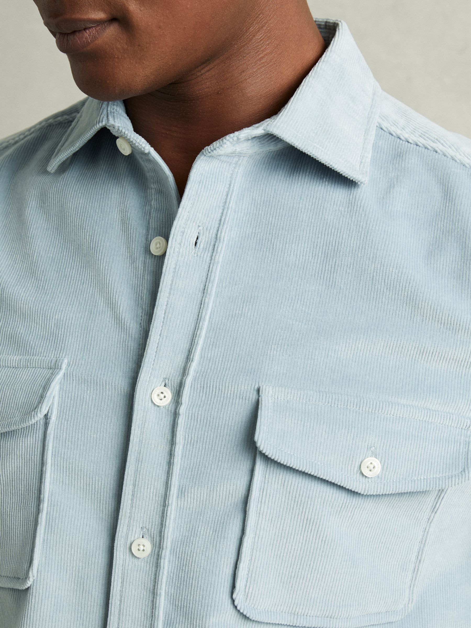 Cotton-Blend Corduroy Overshirt in Soft Blue
