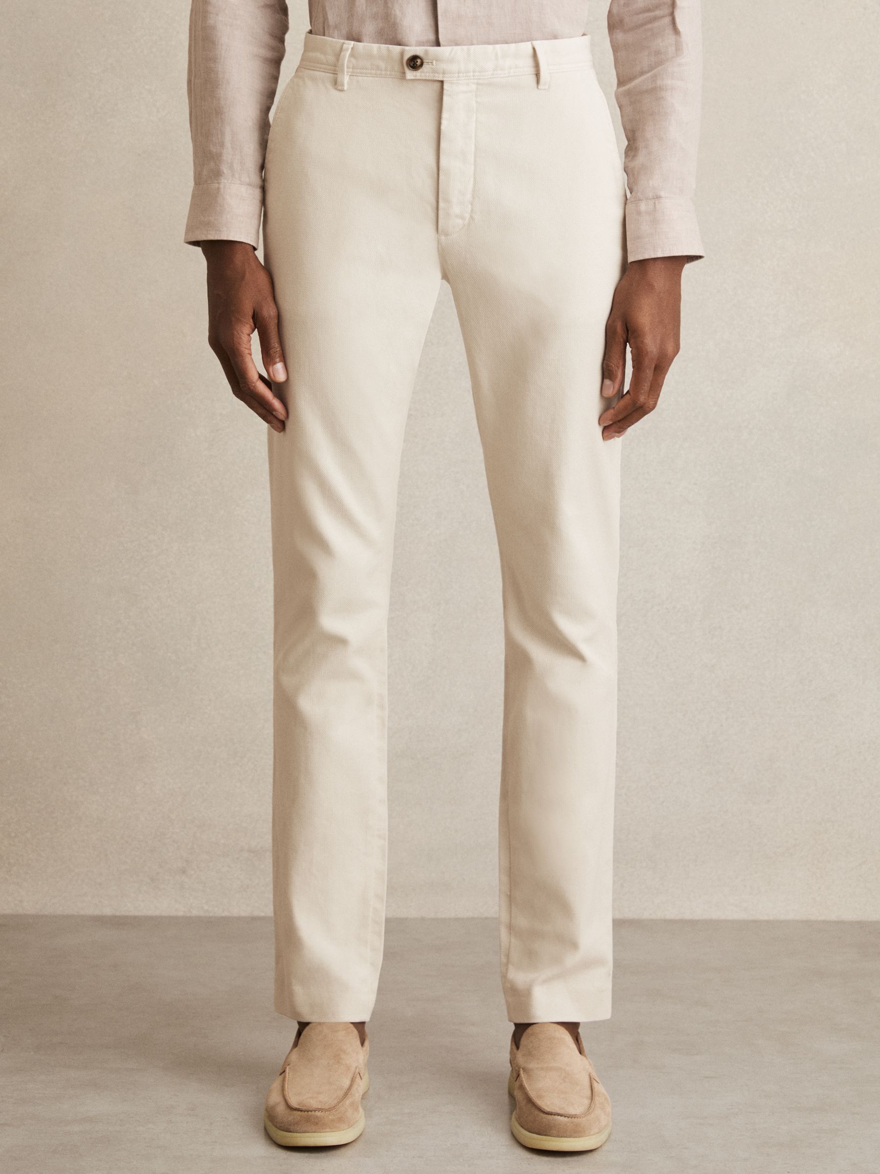 Cotton-Piqué Slim-Fit Chinos in Off White