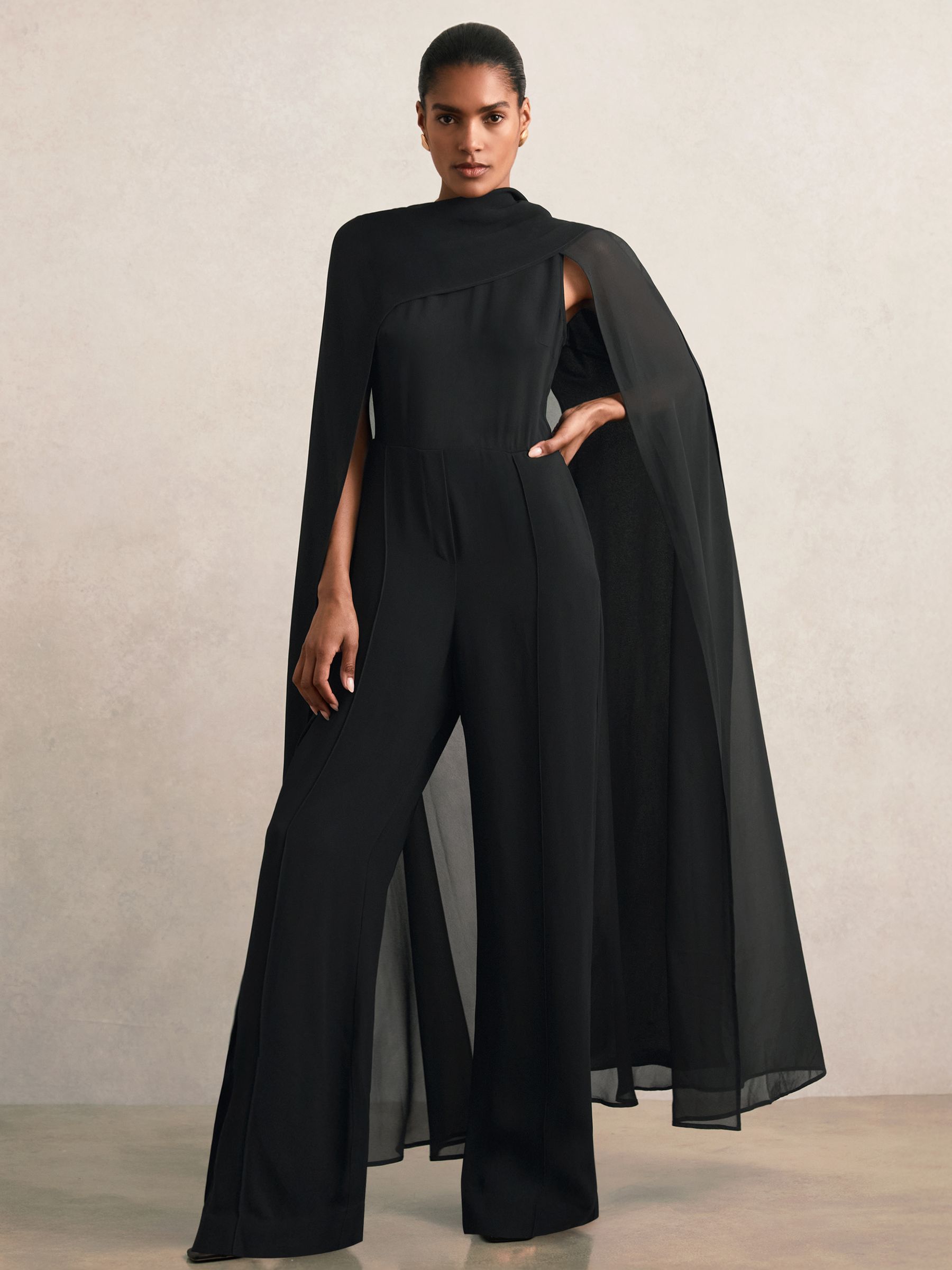 Wide-Leg Cape Jumpsuit in Black