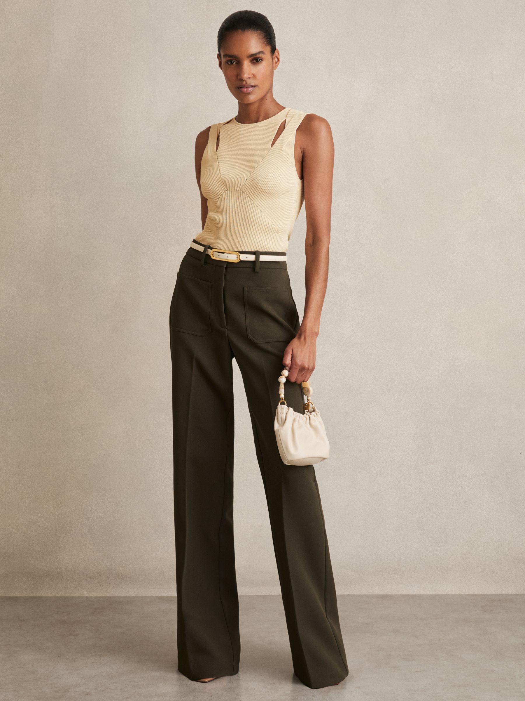 Cut-Out Rib-Knit Vest in Cream