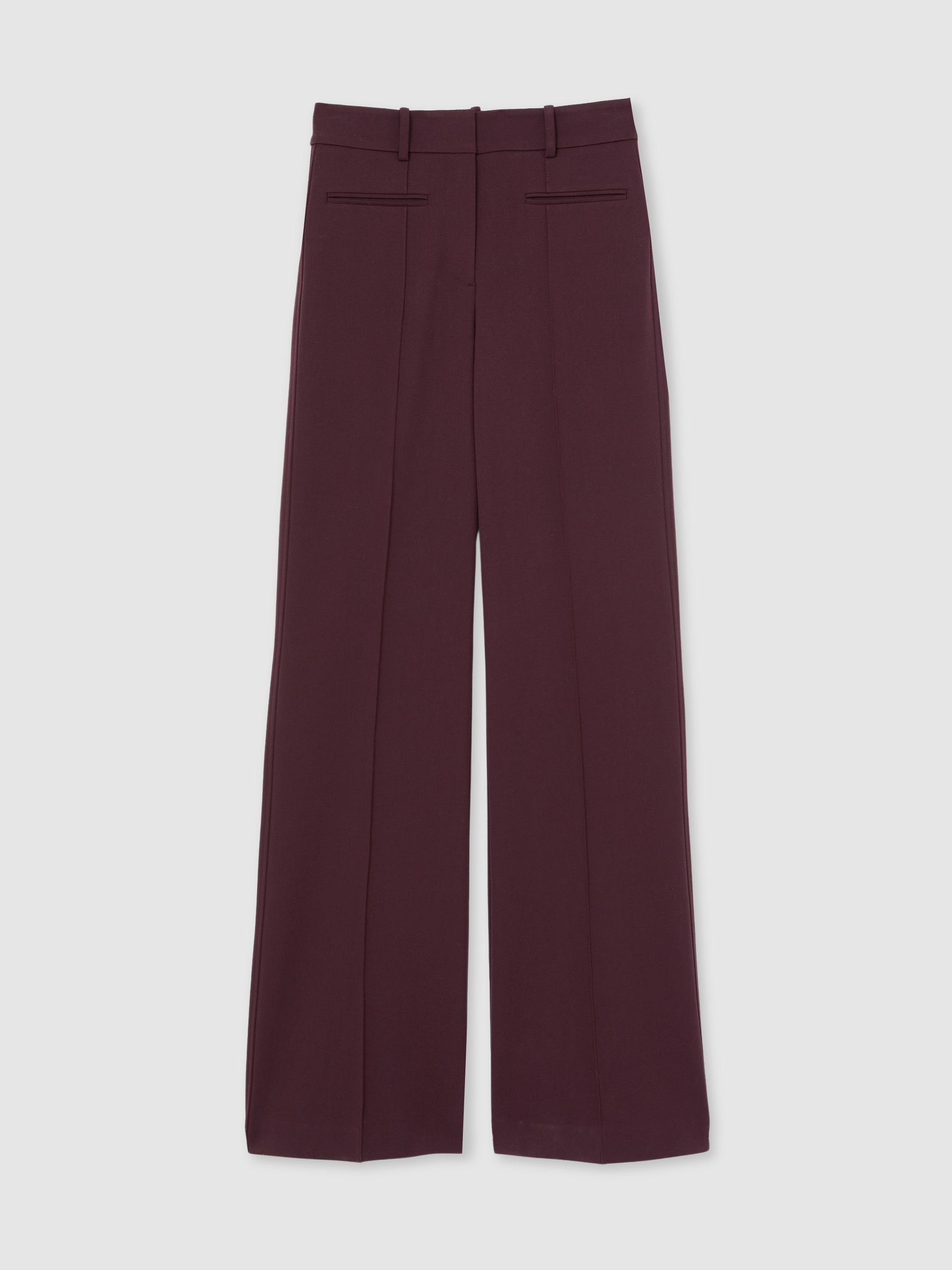 Petite High Rise Flared Trousers in Burgundy