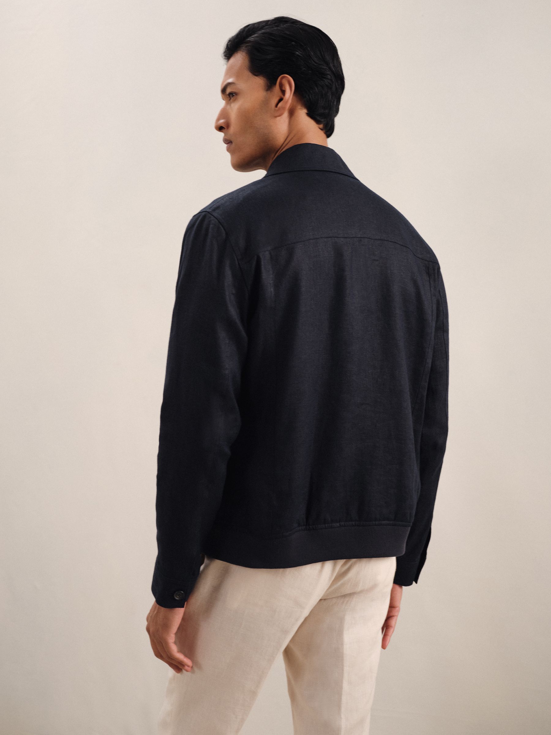 Linen Four-Pocket Jacket in Navy