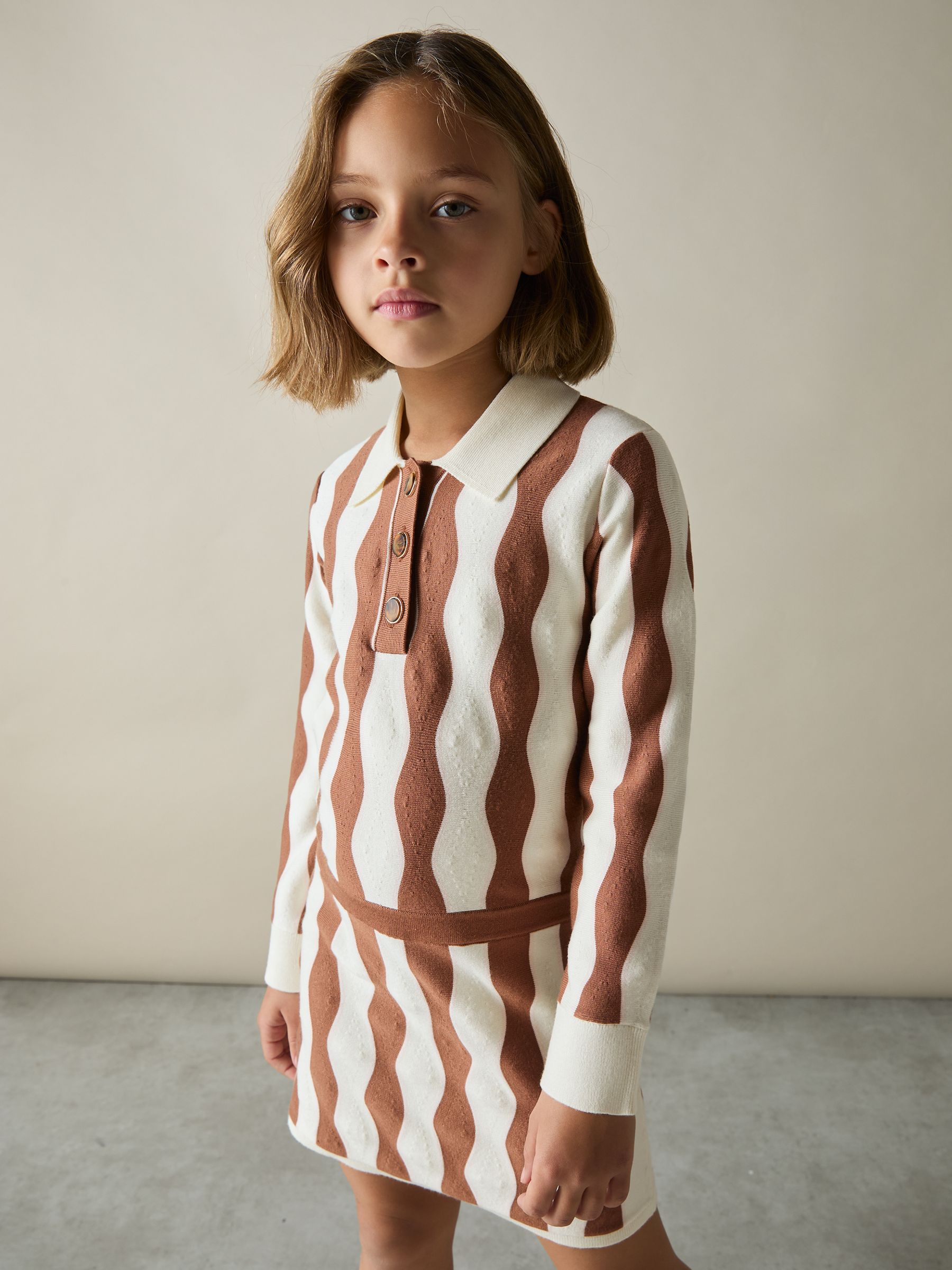9-13 yrs Zig-Zag Knit Collared Dress in Ecru