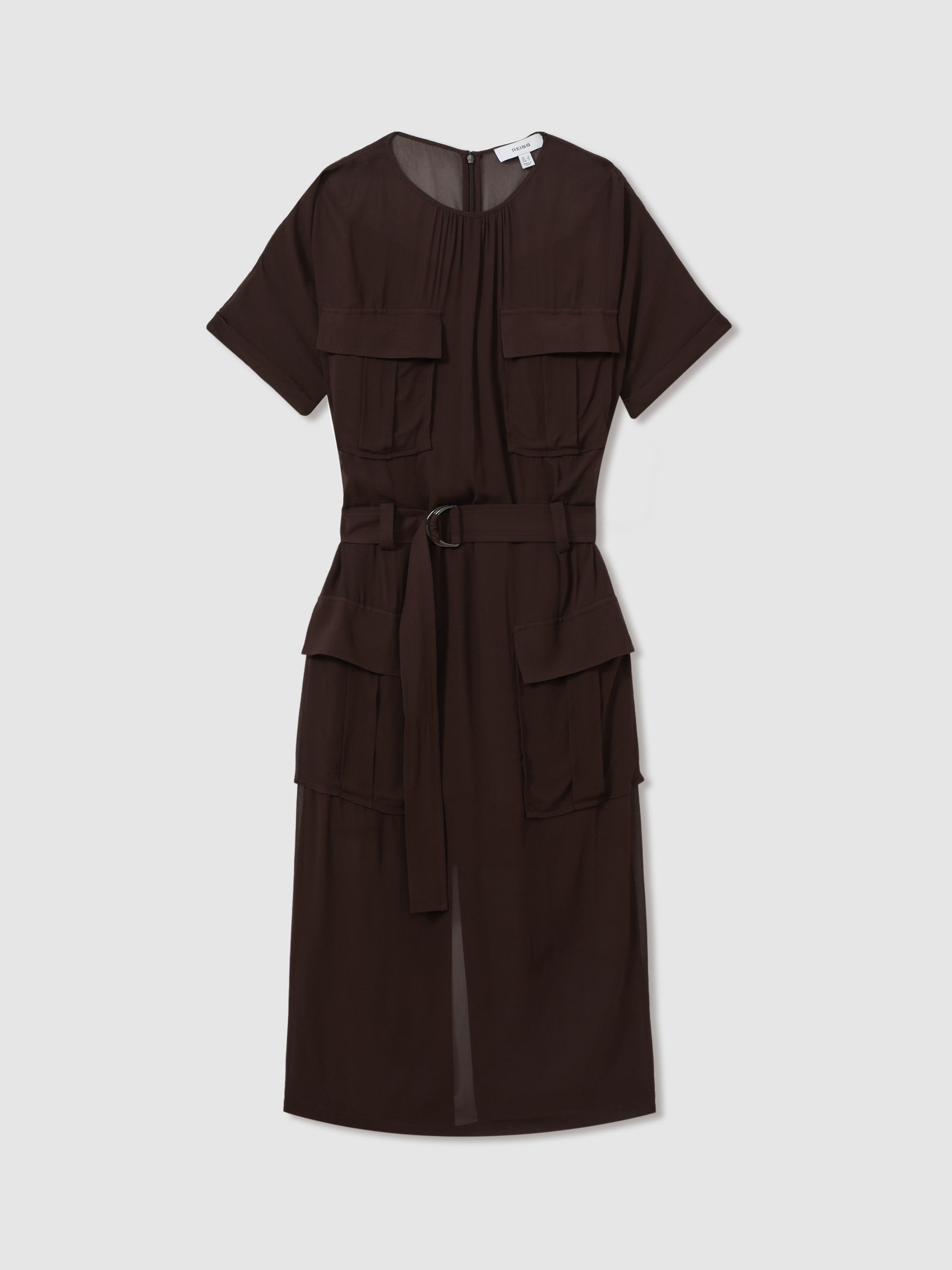 Essie Chocolate Mesh Utility Belted Midi Dress