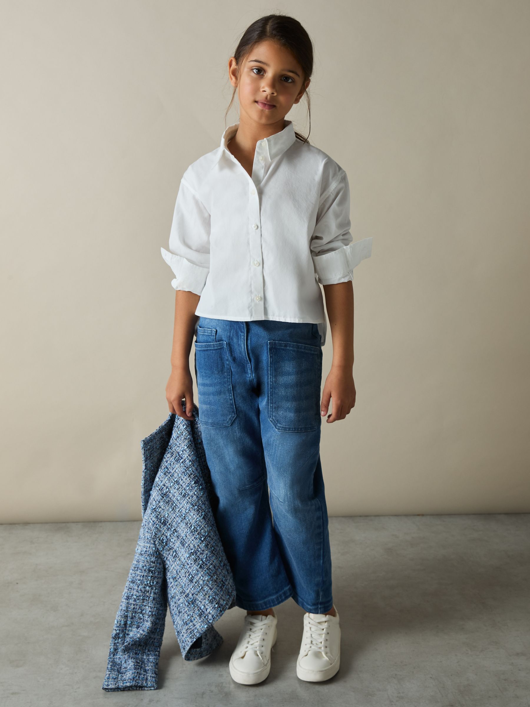 9-13 yrs Cotton-Poplin Button-Down Shirt in White