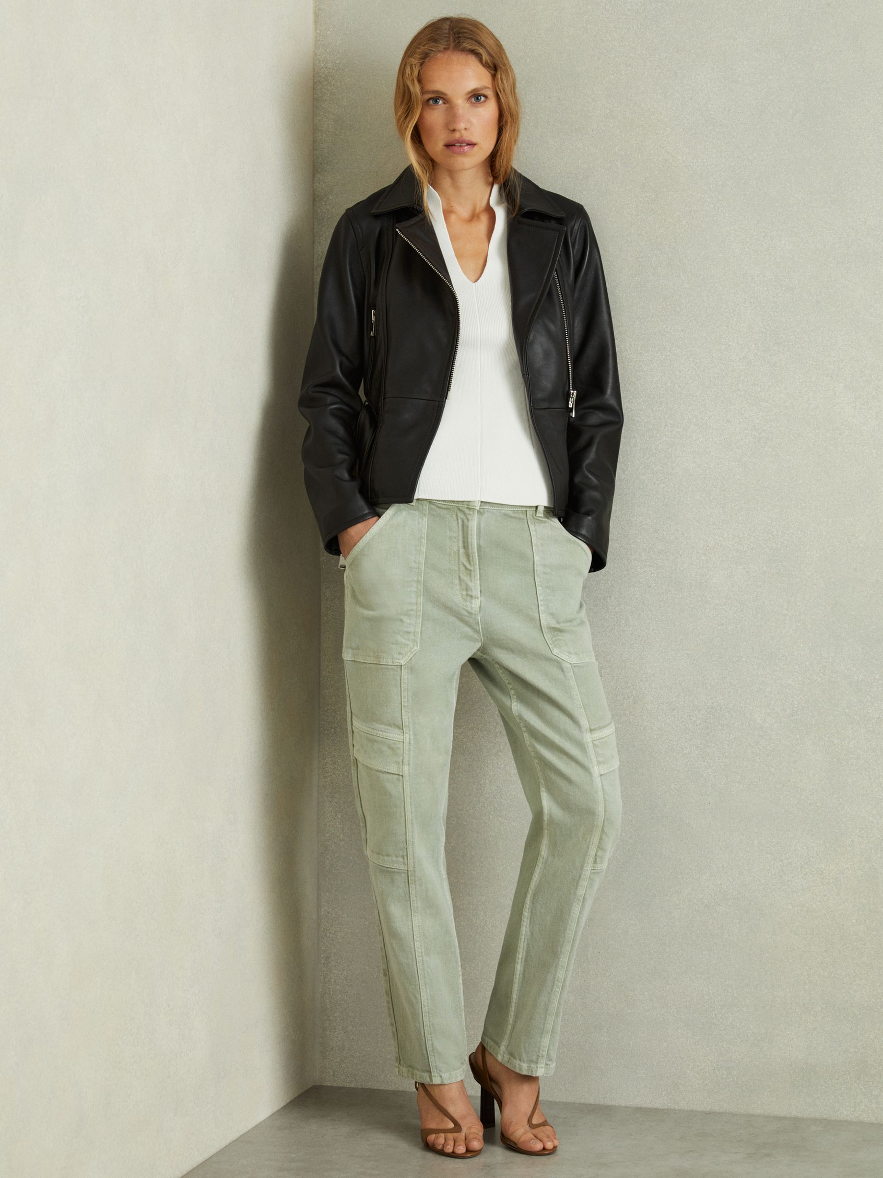 Febe Black Belted Leather Jacket