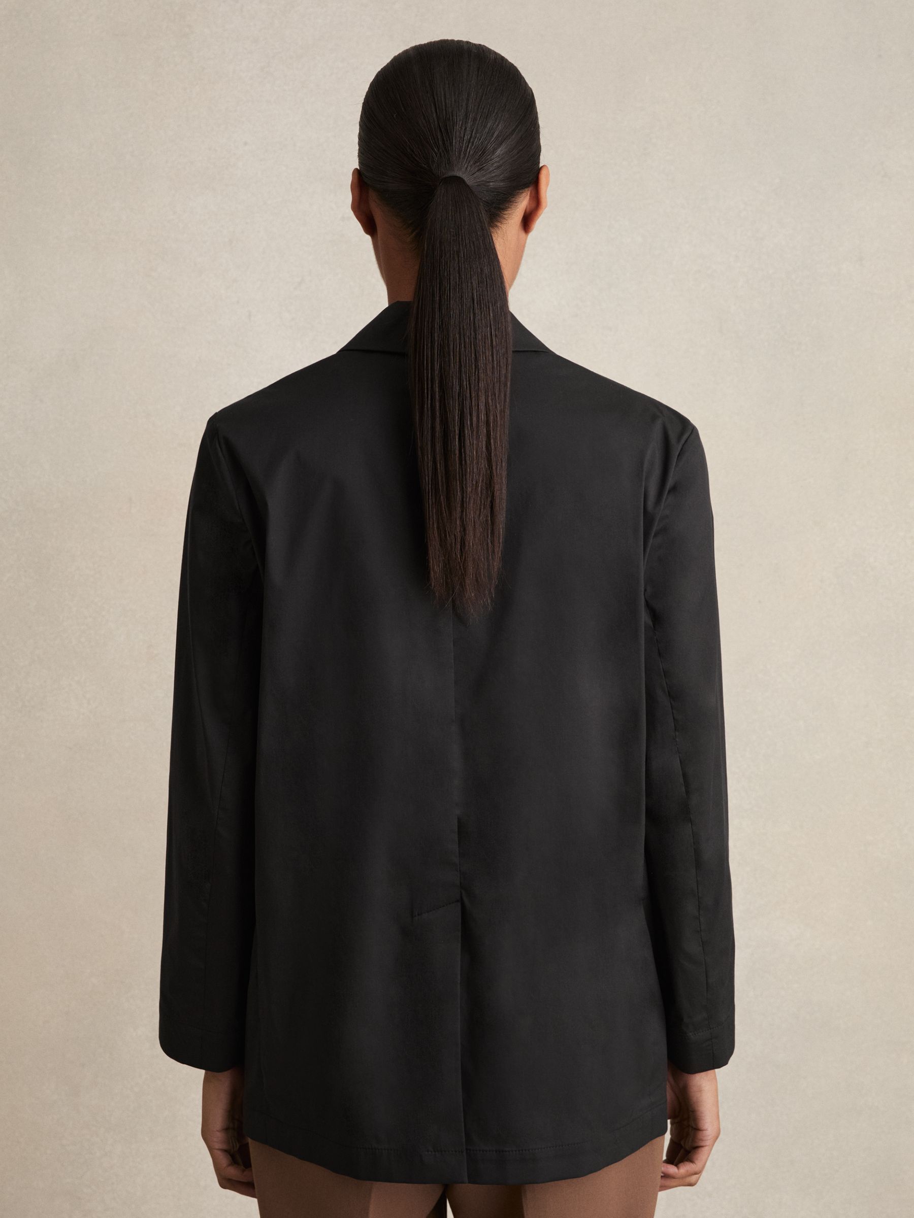 Cotton Blend Double Breasted Belted Jacket in Black