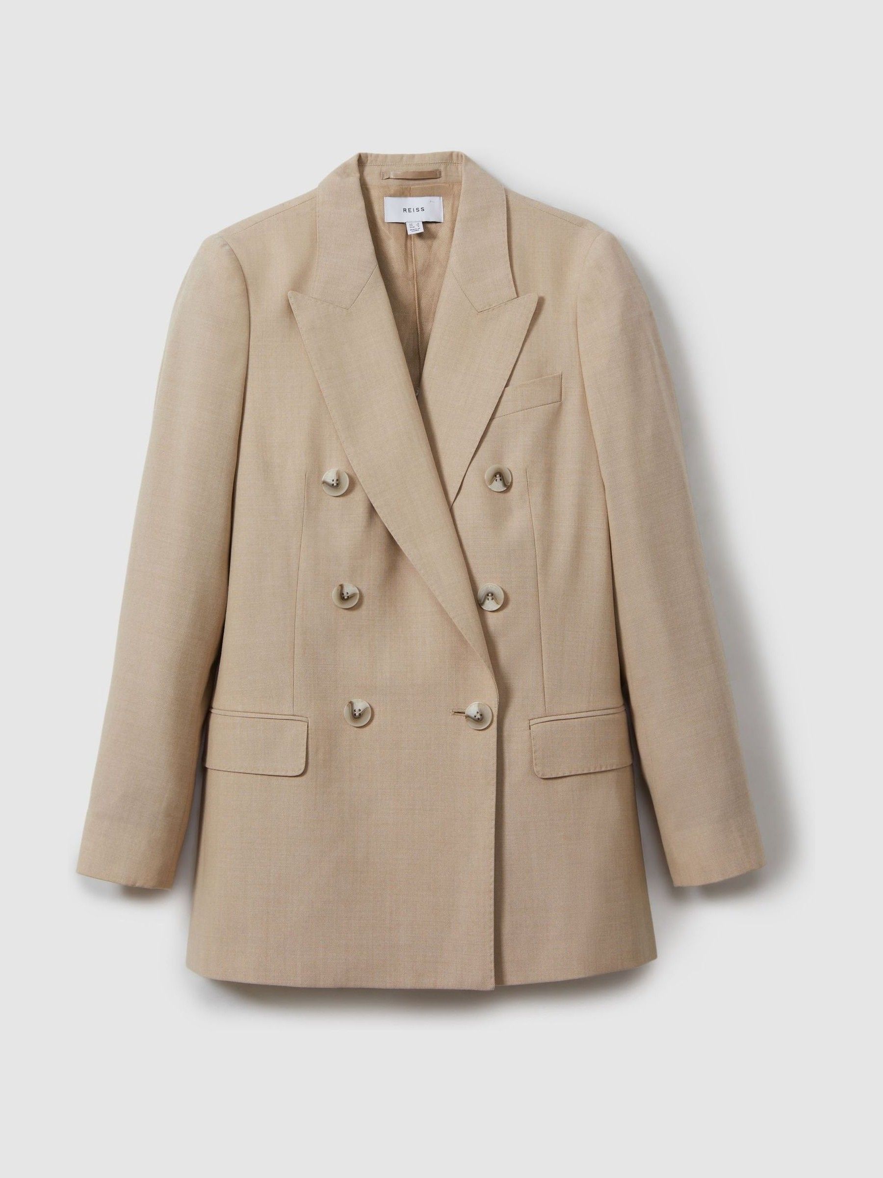 Wool Double Breasted Suit Blazer in Neutral