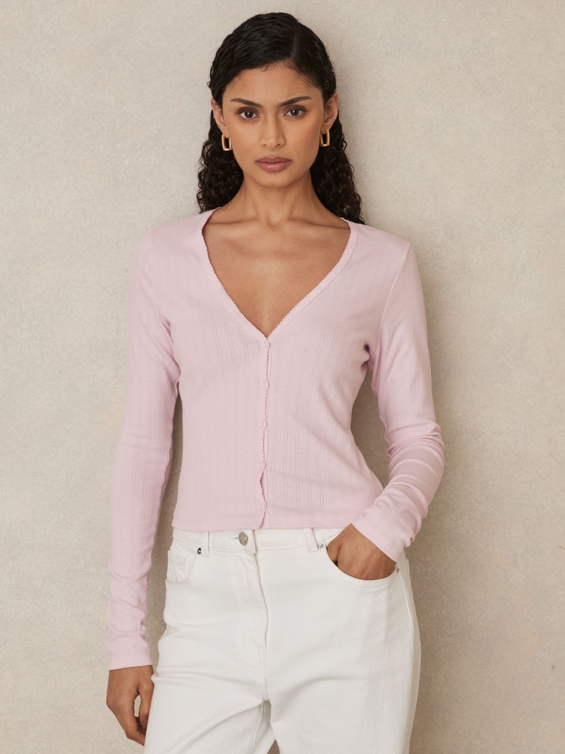 Good American Pointelle Cardigan in Pink
