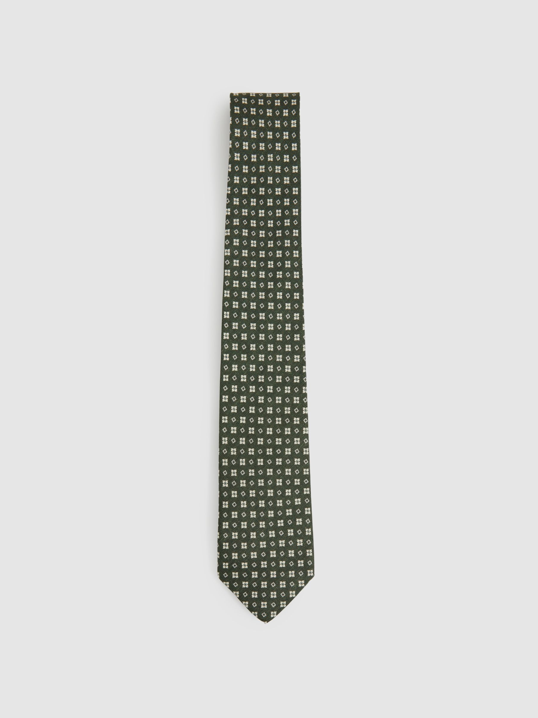 Silk Medallion Print Tie in Olive