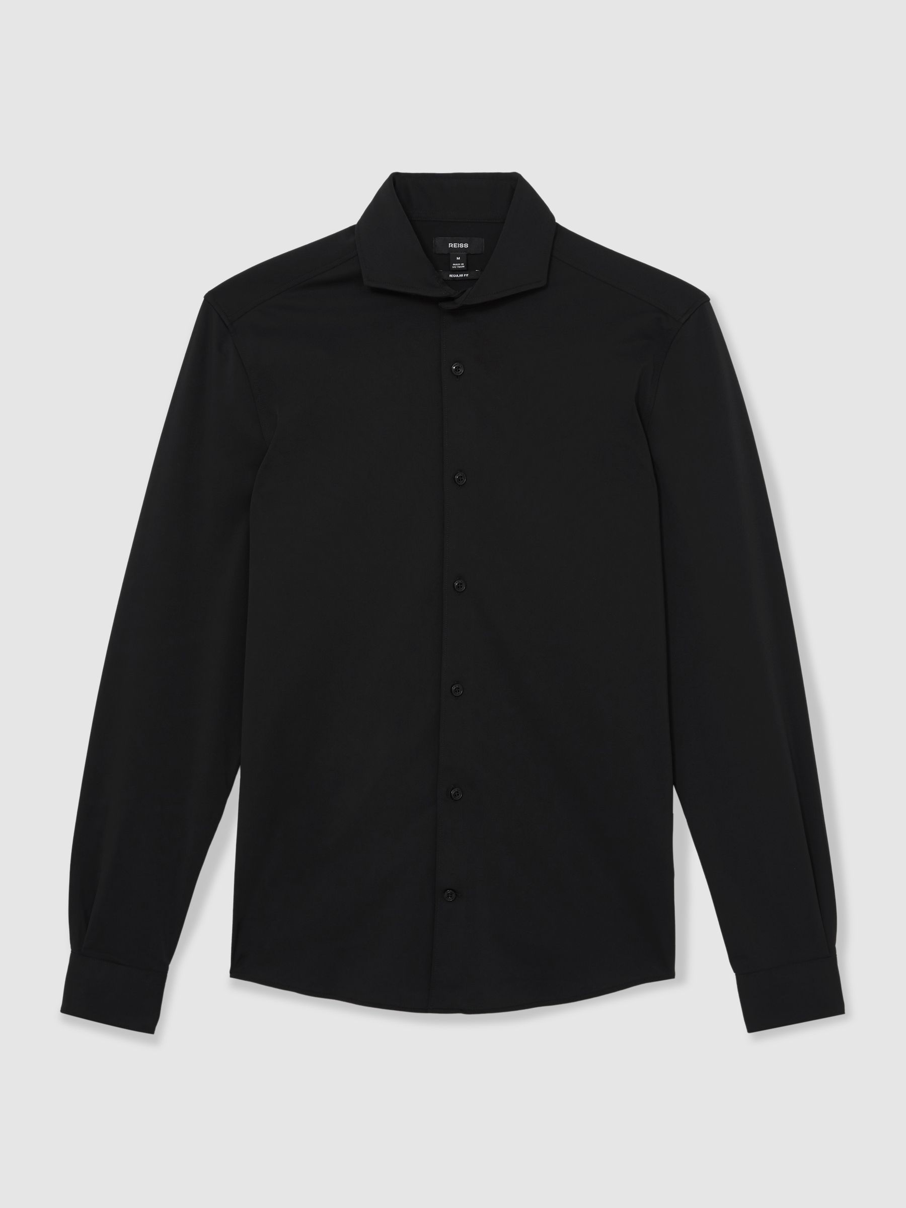 Stretch Jersey Cutaway-Collar Shirt in Black