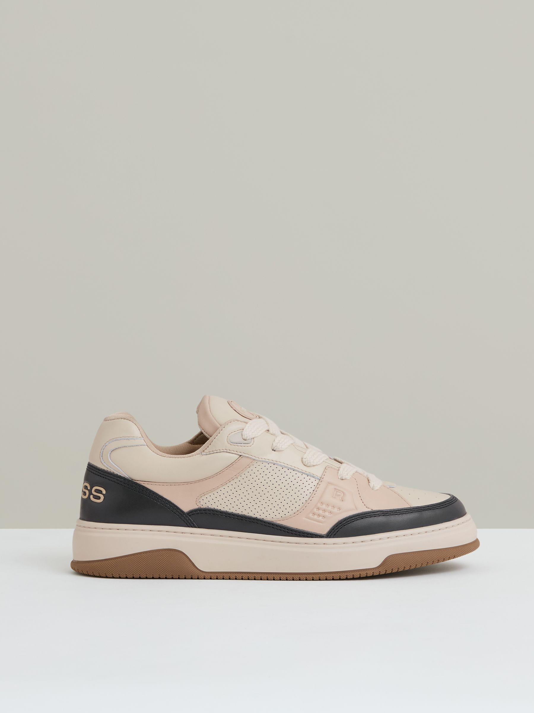 Panelled Leather Trainers in Ecru/Charcoal