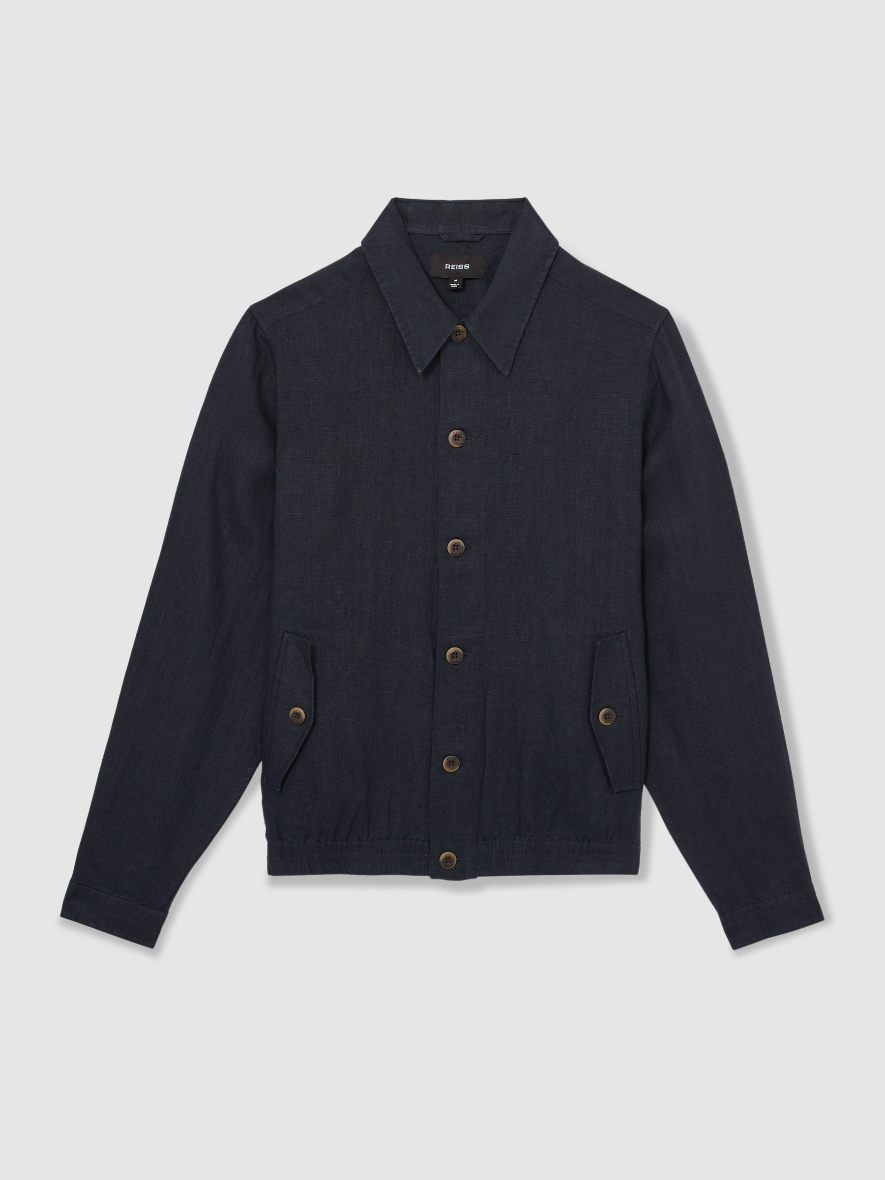Linen Elasticated Hem Overshirt in Navy