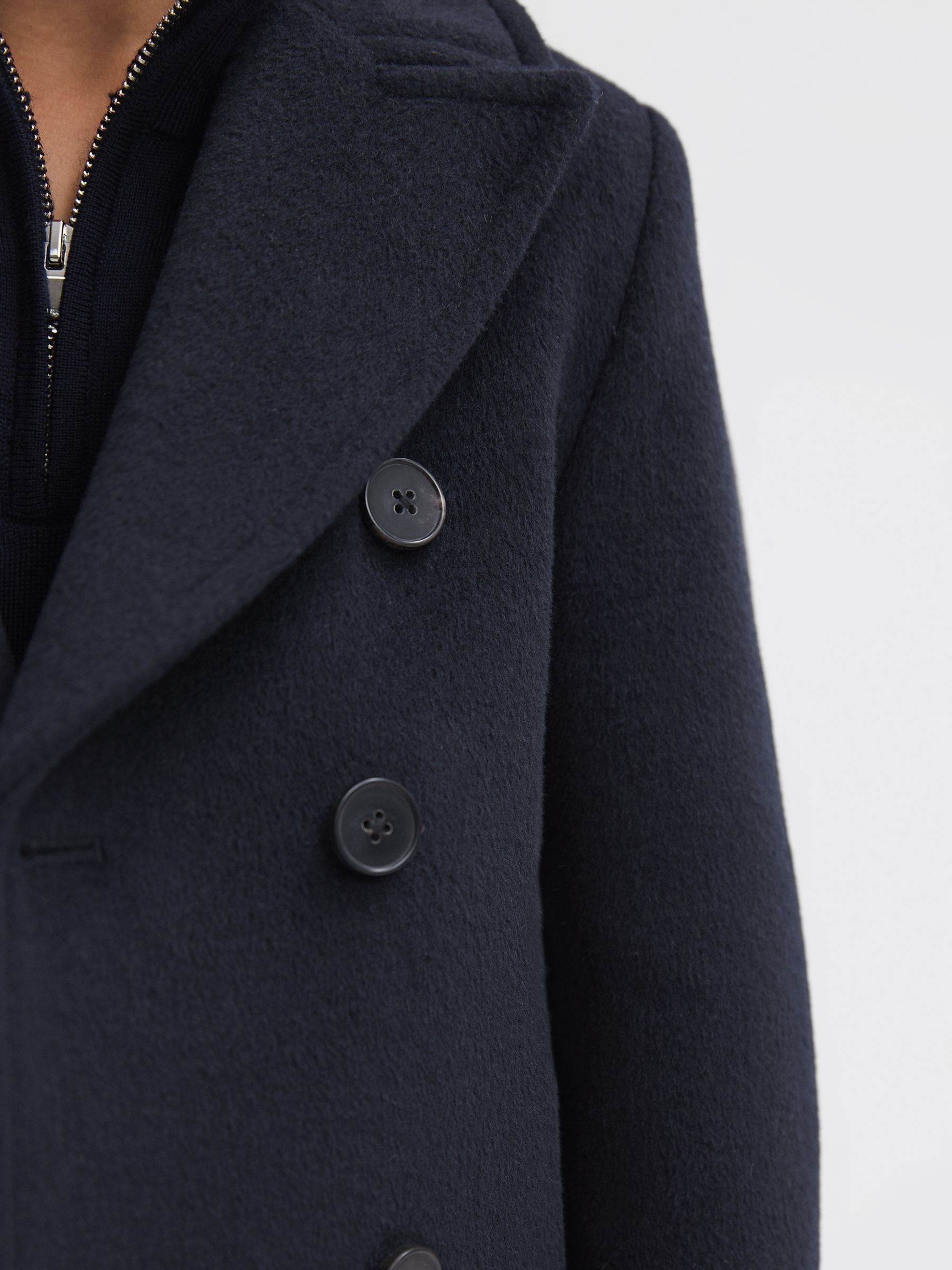 9-13 yrs Wool Blend Twill Double Breasted Coat in Navy