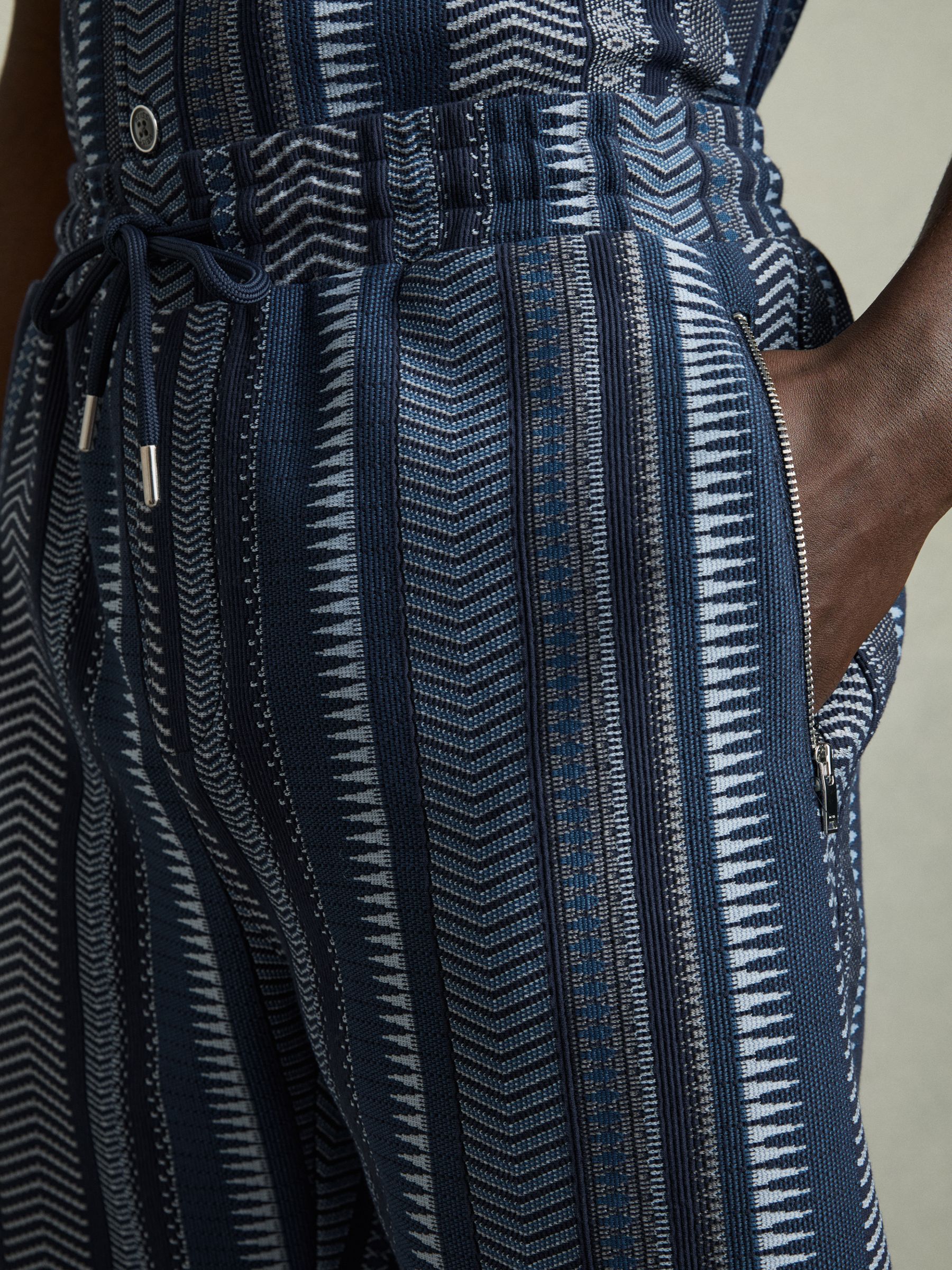 Aztec-Stripe Drawstring Shorts in Navy