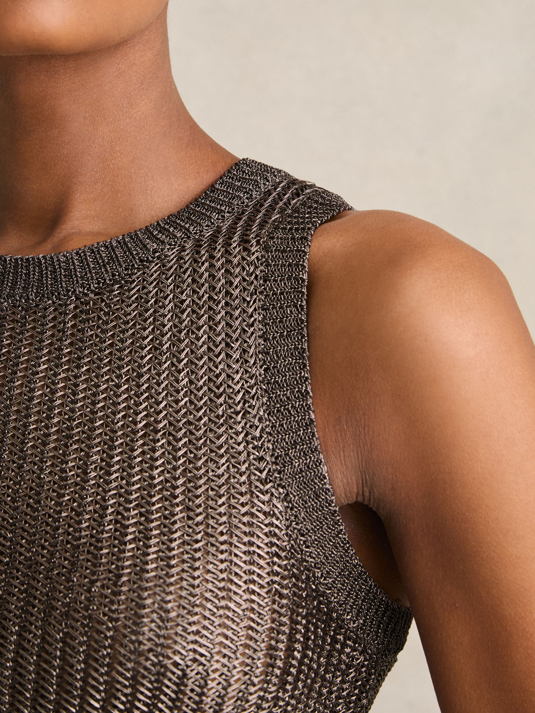 Metallic Knit Vest in Gunmetal