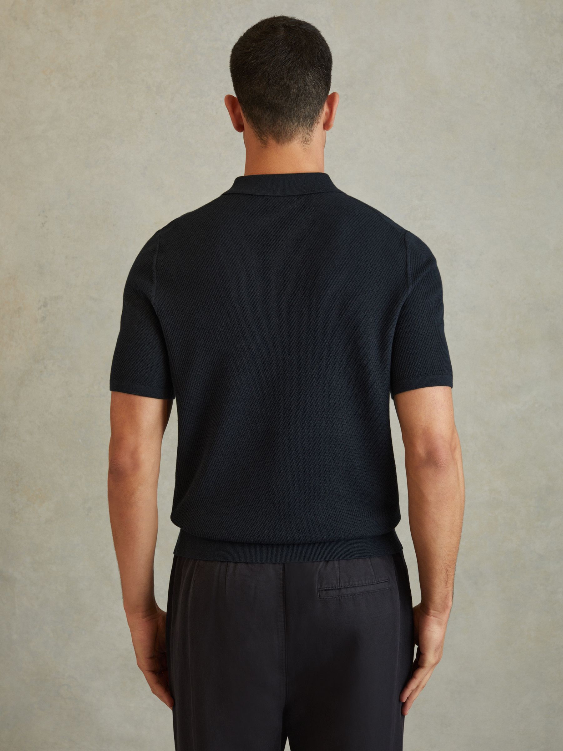 Textured Half-Zip Polo Shirt in Navy
