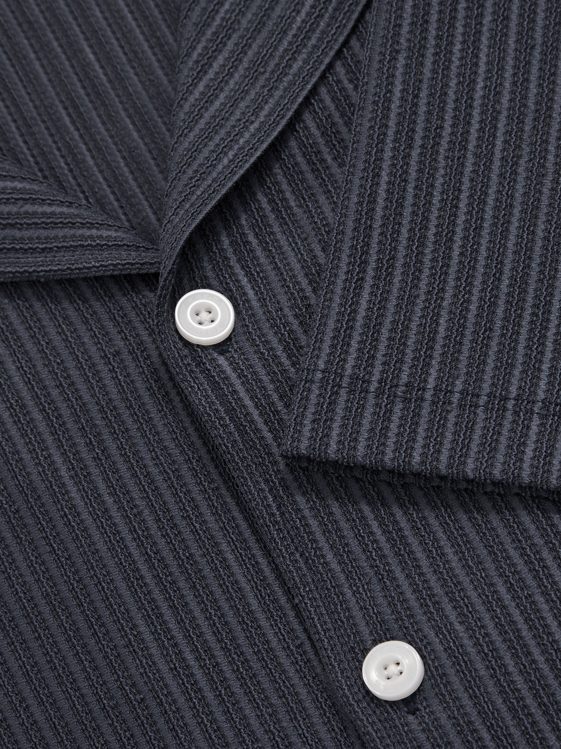 Textured-Stripe Cuban-Collar Shirt in Petrol Blue